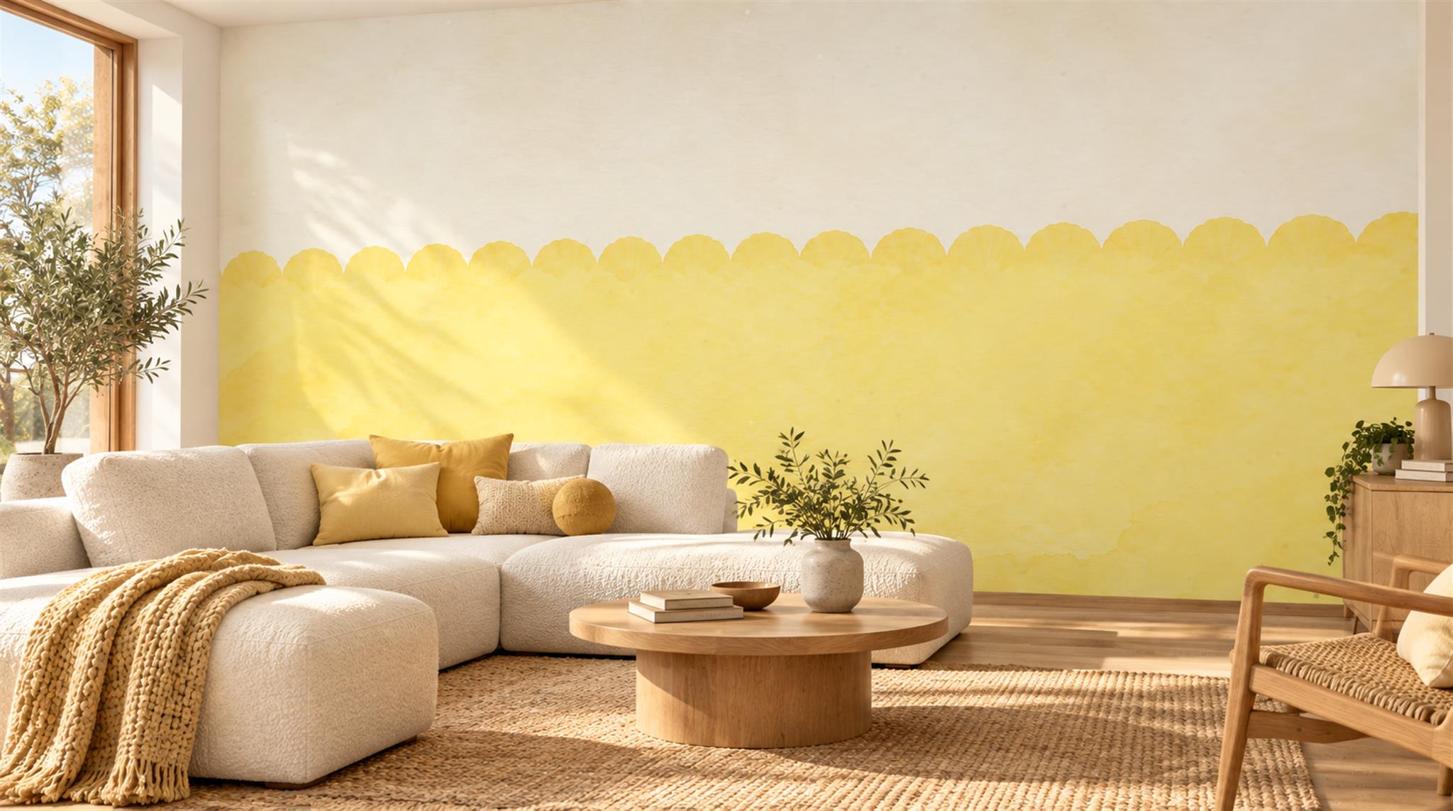 Tan And Gold Abstract Forms Wallpaper Mural Living-room-wallpaper-murals, Peel-and-stick Finish