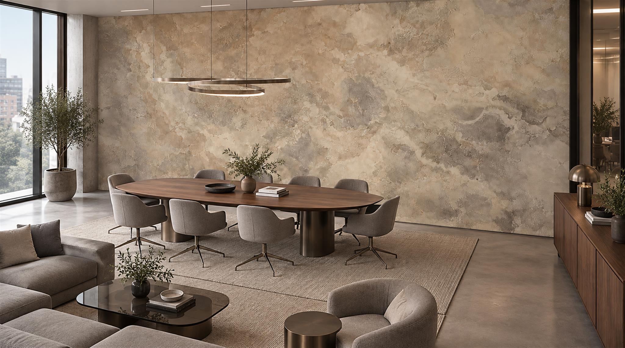 Neutral Stone Texture Decorative Wallpaper Mural Office-wallpaper-murals, Shown In A Home Office, Peel-and-stick Finish