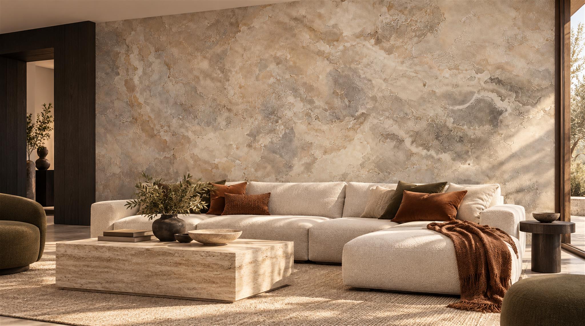 Neutral Stone Texture Decorative Wallpaper Mural Accent-wall-wallpaper-murals, Peel-and-stick Finish