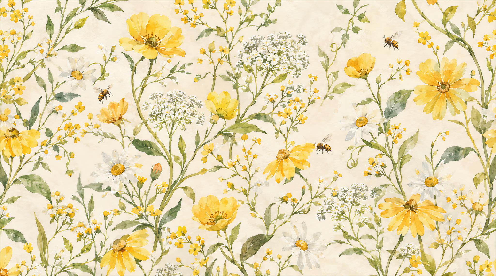 Gold And Yellow Floral Forms Wallpaper Mural, Peel-and-stick Finish