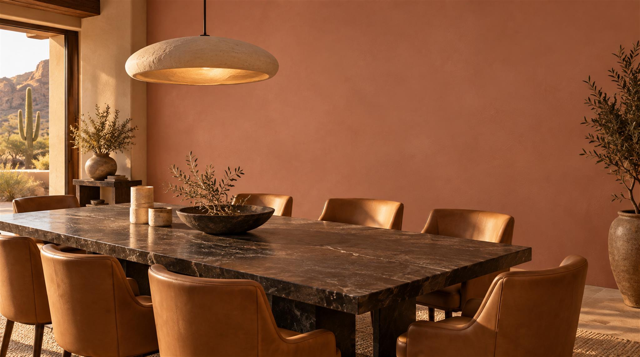 Neutral Abstract Forms Illustrated Wallpaper Mural Dining-room-wallpaper-murals, Shown In A Dining Room, Peel-and-stick Finish
