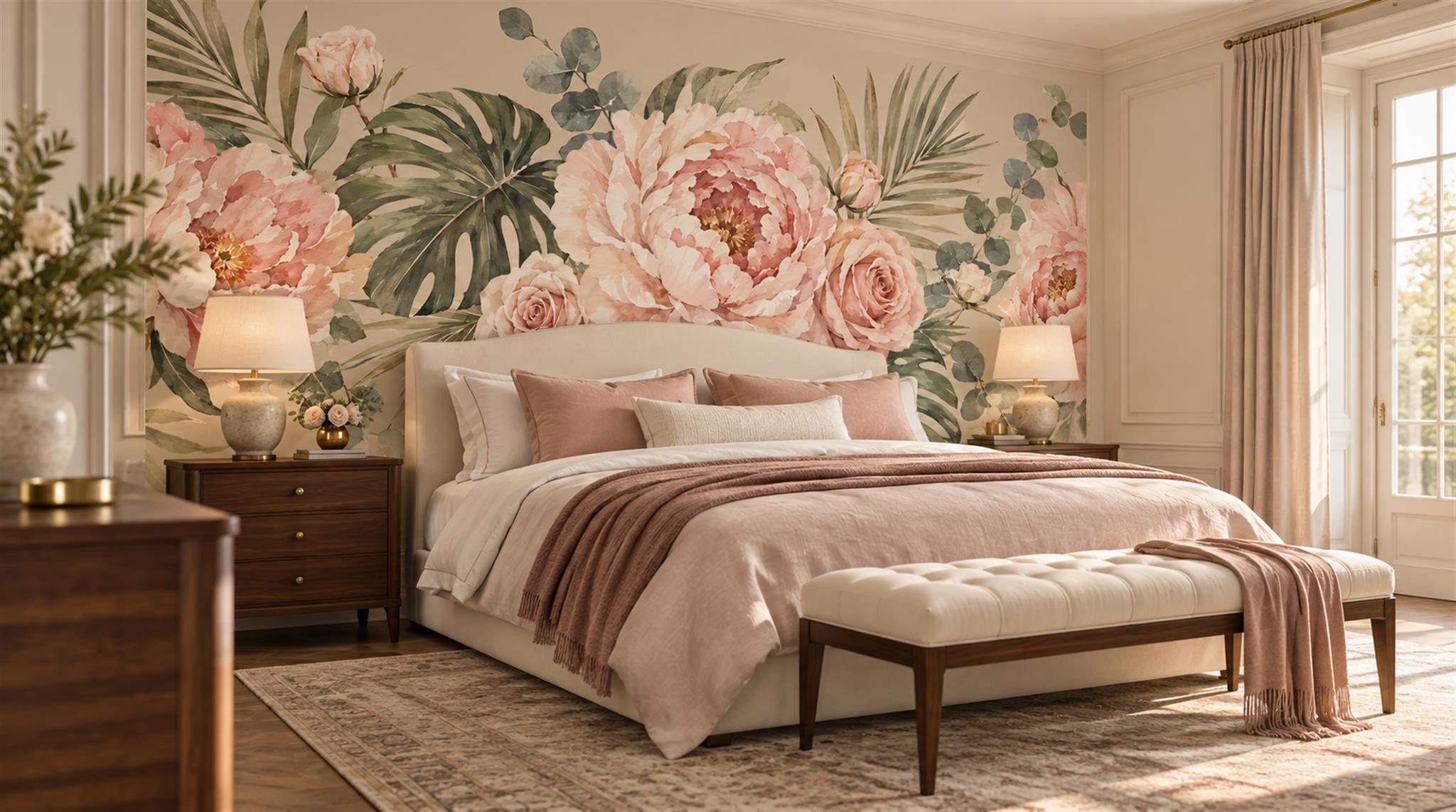 Red And Sage Green Abstract Forms Wallpaper Decorative Wallpaper Bedroom-wallpaper-murals, Peel-and-stick Finish