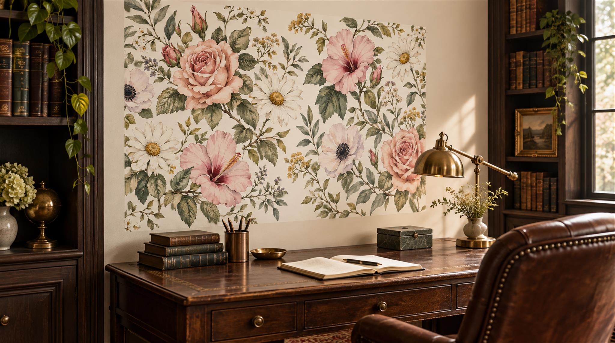 Cream And Neutral Abstract Forms Painterly Wallpaper Mural Library-wallpaper-murals, Peel-and-stick Finish