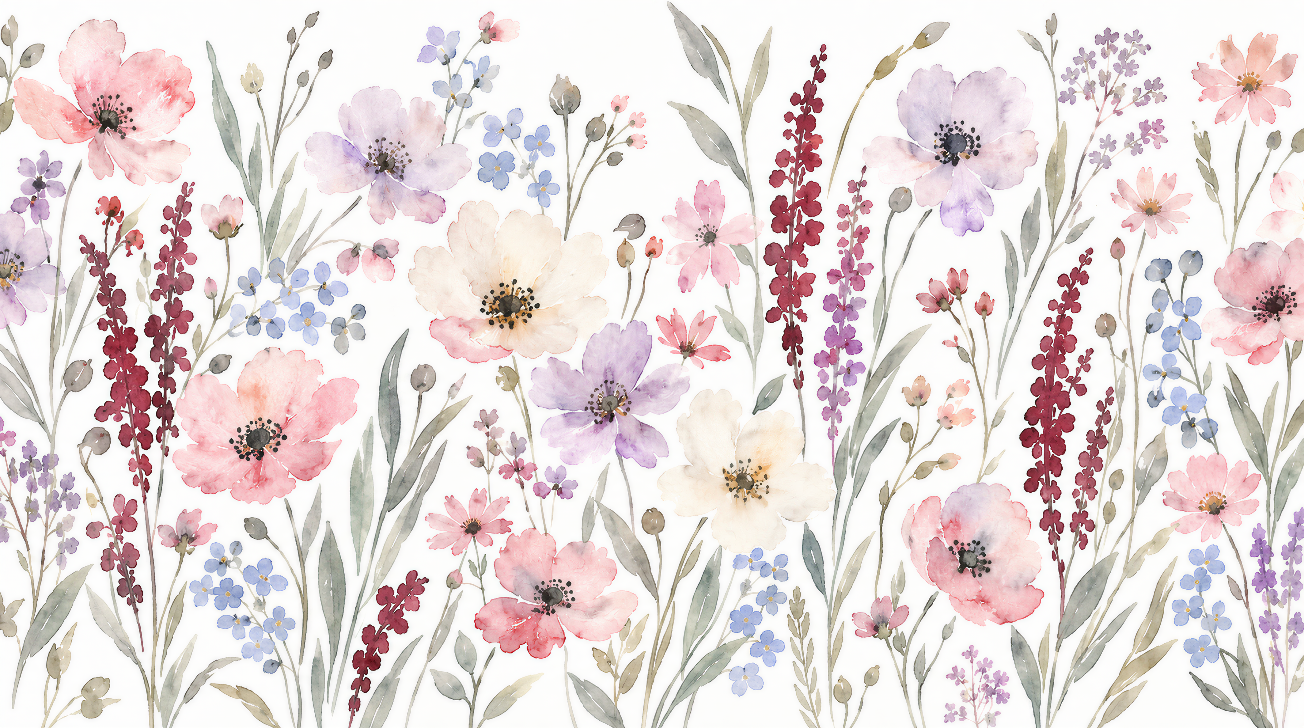 Soft Pastel And Neutral Floral Forms Wallpaper Mural, Peel-and-stick Finish