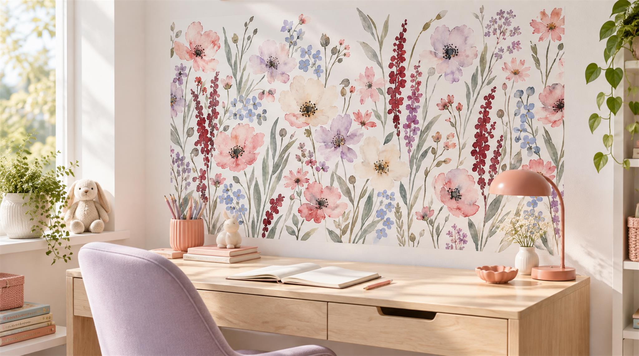 Soft Pastel And Neutral Floral Forms Wallpaper Mural, Peel-and-stick Finish