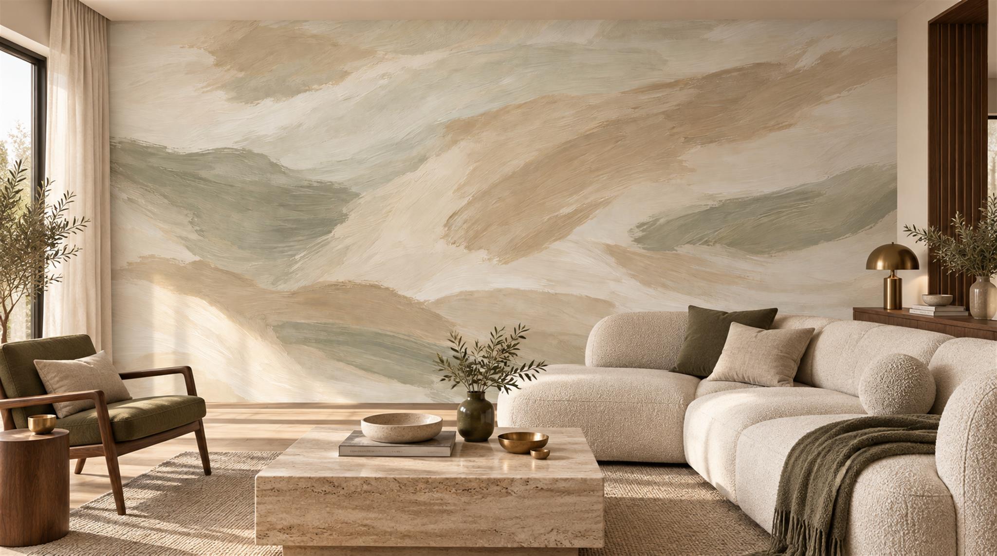 Muted Watercolour Rolling Hills Wallpaper Mural — Wallpaper Mural Design, Peel-and-stick Finish