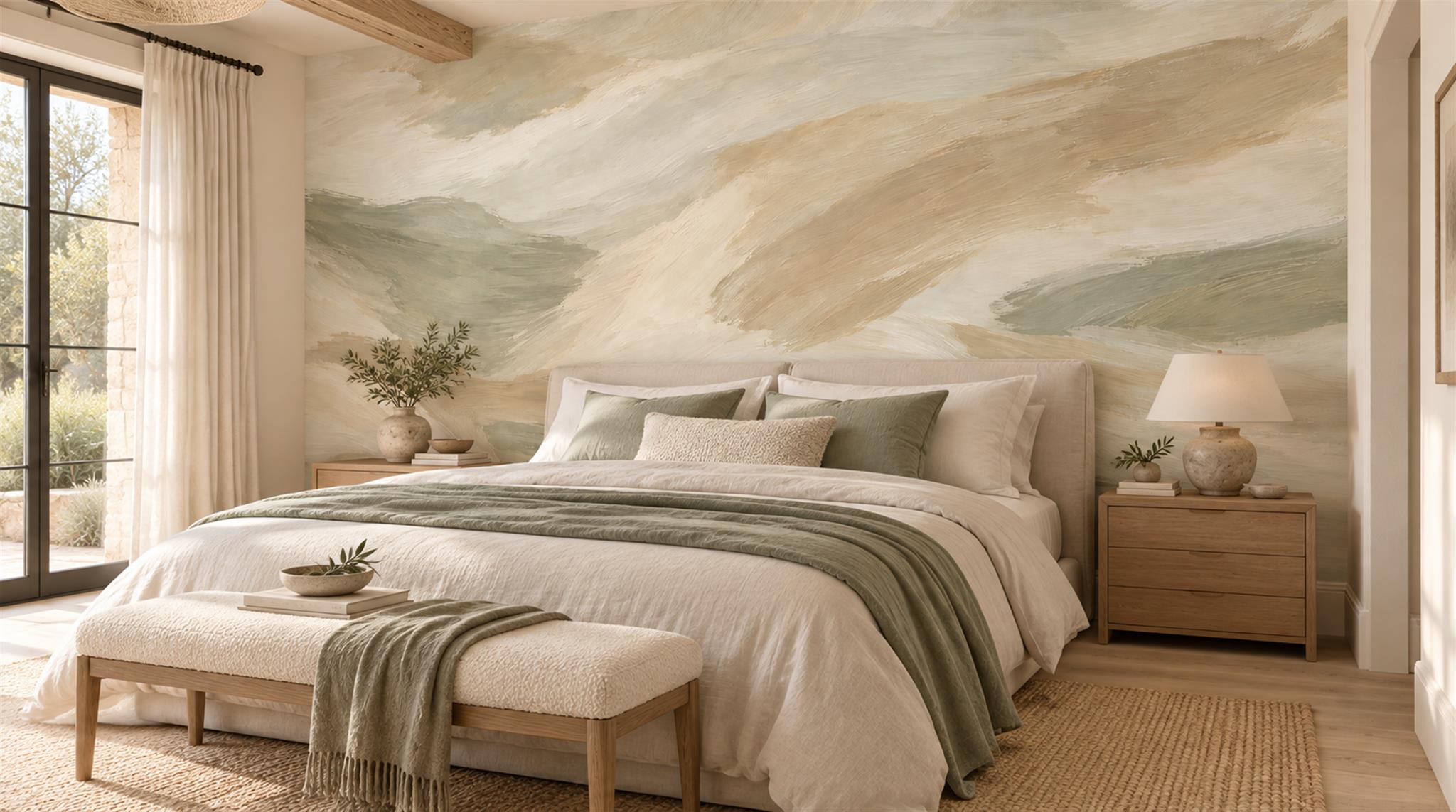 Beige And Neutral Abstract Forms Decorative Wallpaper Mural Bedroom-wallpaper-murals, Peel-and-stick Finish