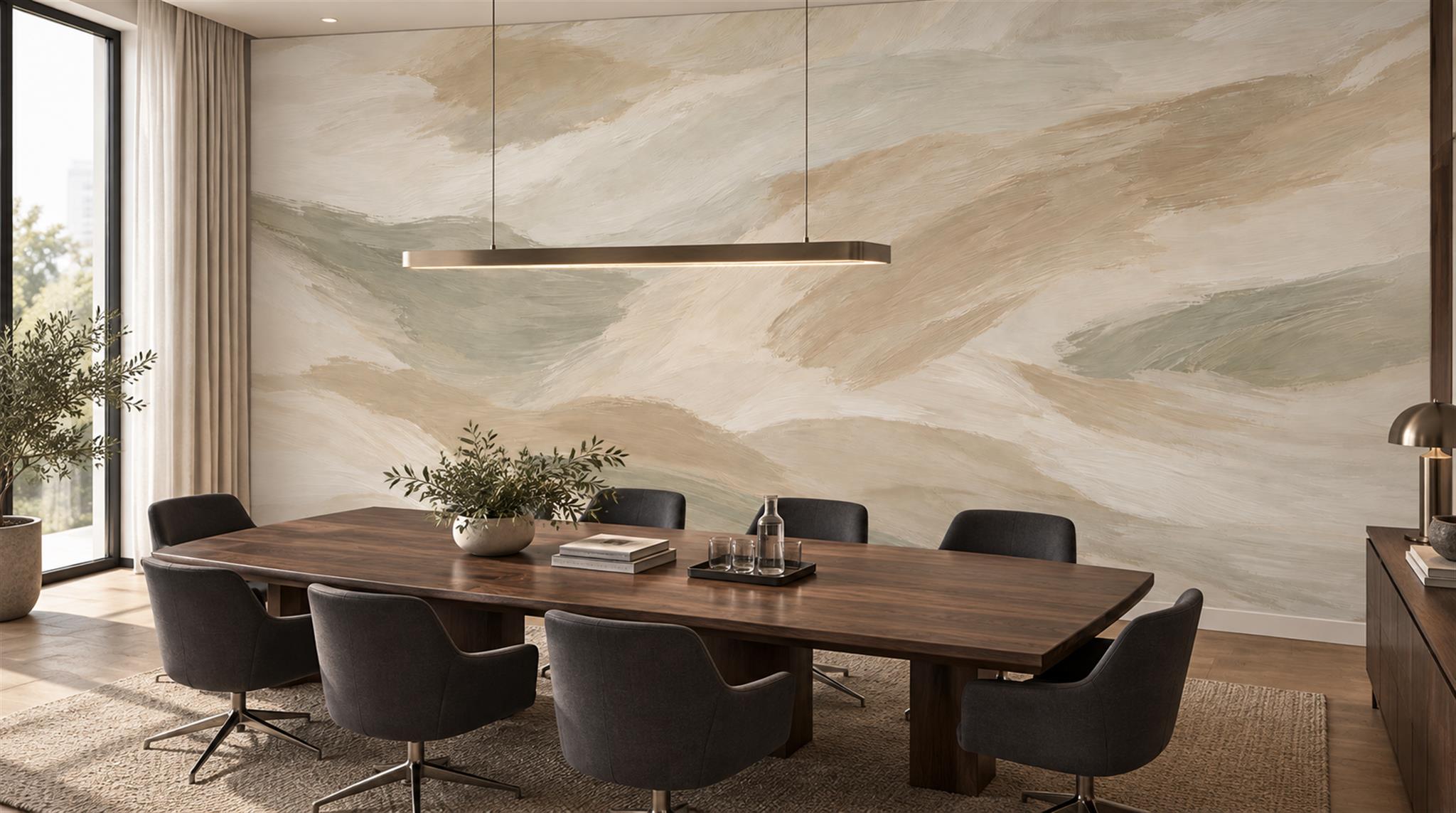 Beige And Neutral Abstract Forms Decorative Wallpaper Mural Living-room-wallpaper-murals, Peel-and-stick Finish