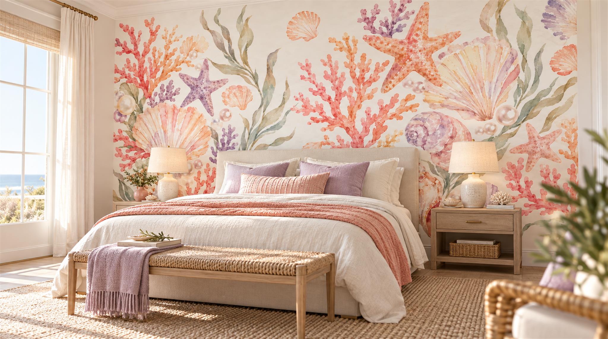 Soft Pastel And Neutral Decorative Patterning Wallpaper Mural Bedroom-wallpaper-murals, Peel-and-stick Finish