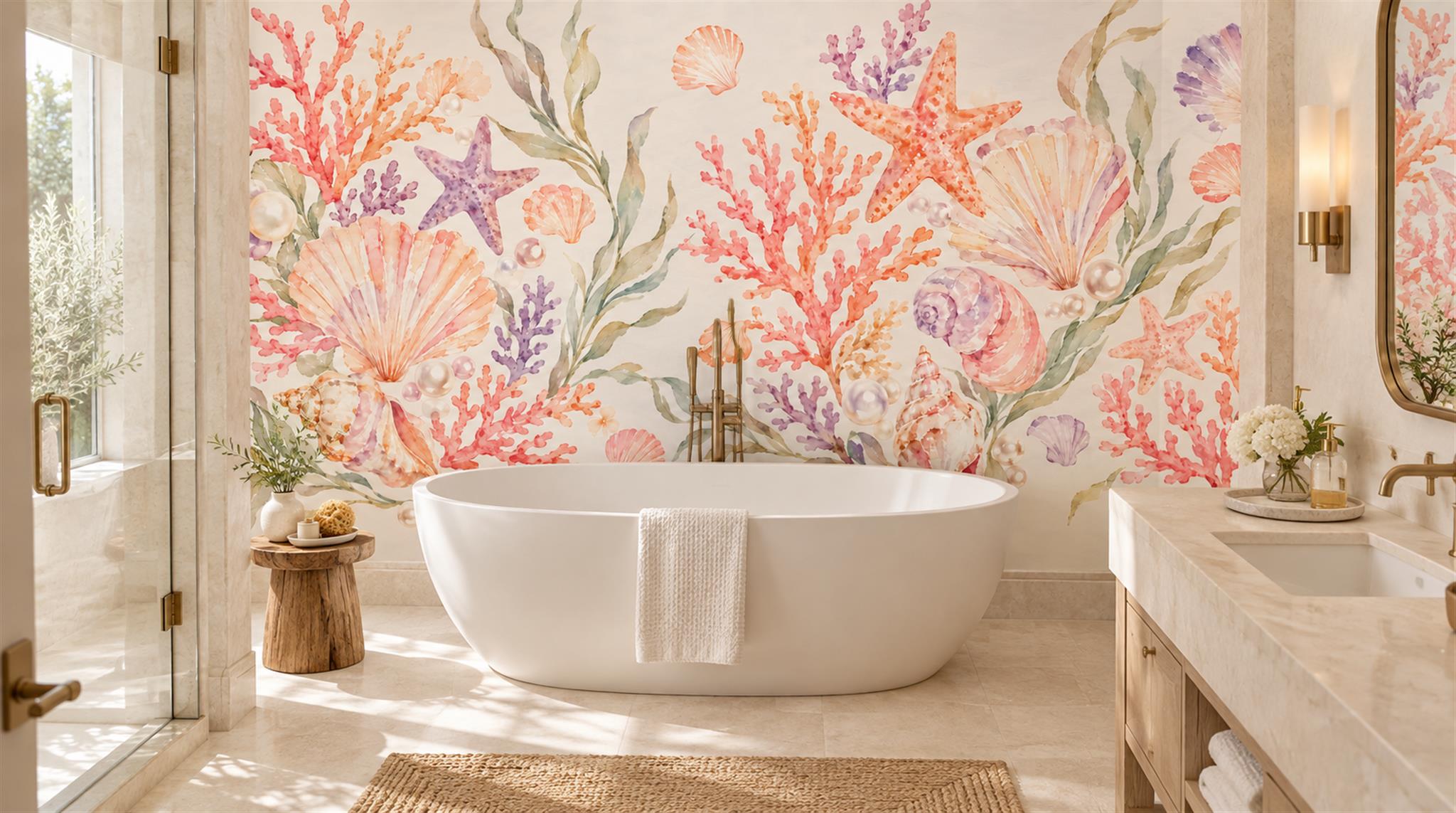 Soft Pastel And Neutral Decorative Patterning Wallpaper Mural Accent-wall-wallpaper-murals, Peel-and-stick Finish