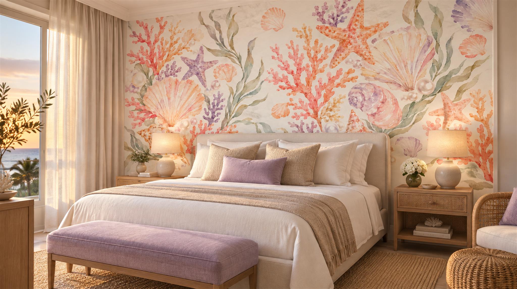 Soft Pastel And Neutral Decorative Patterning Wallpaper Mural Living-room-wallpaper-murals, Peel-and-stick Finish