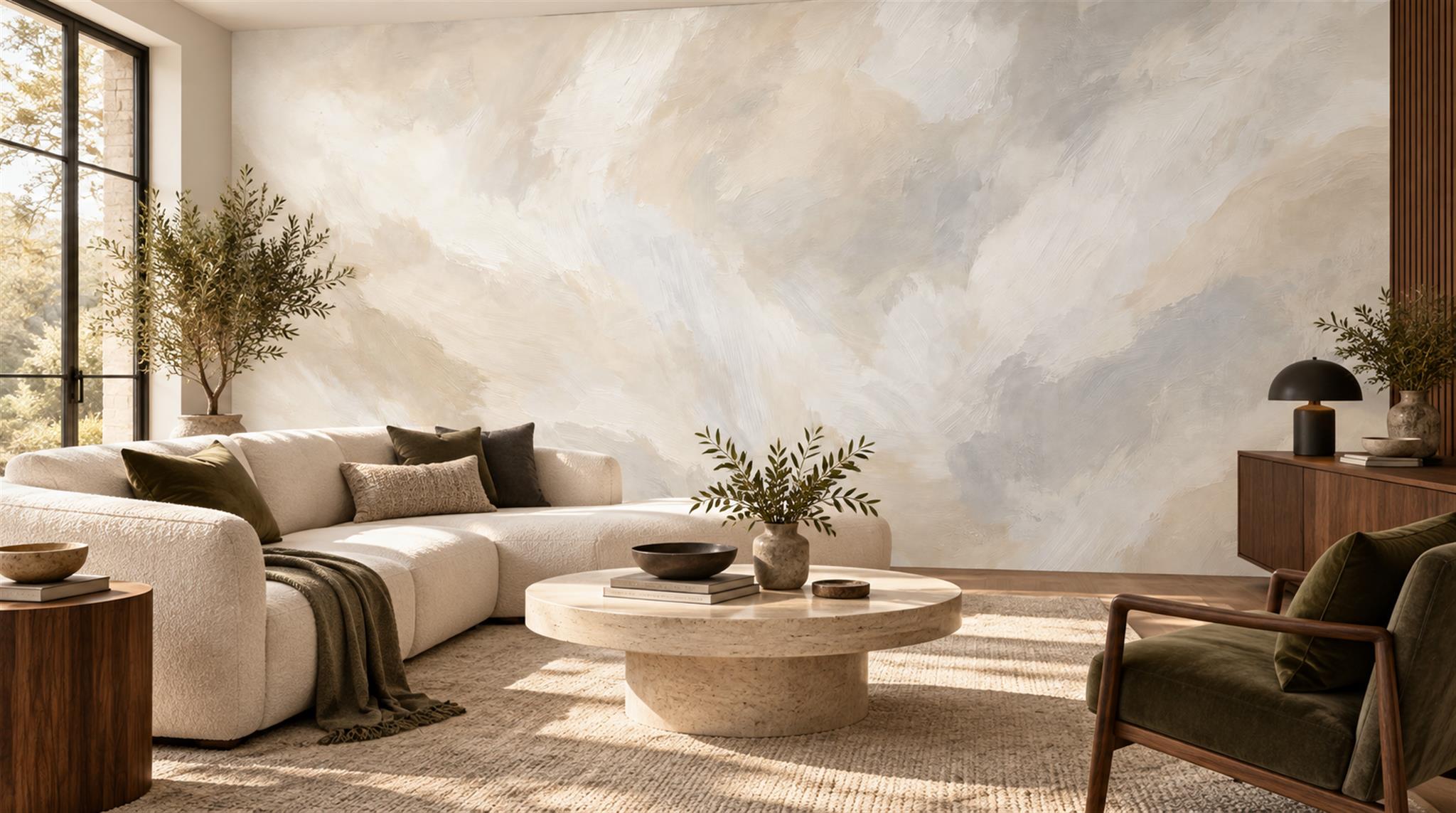 Soft Ivory Cloud And Mist Wallpaper Mural — Wallpaper Mural Design, Peel-and-stick Finish