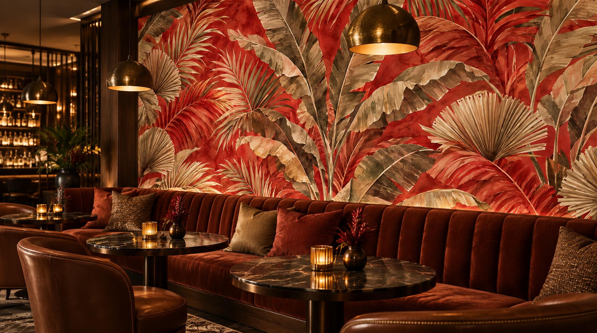Neutral Palm Leaves Wallpaper Mural Feature-wall-wallpaper-murals, Peel-and-stick Finish