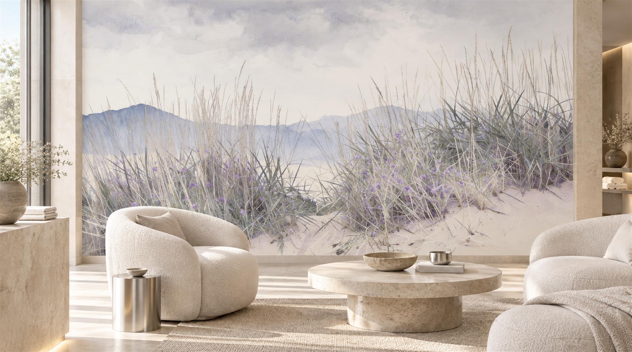 Grey And Neutral Abstract Forms Painterly Wallpaper Mural Accent-wall-wallpaper-murals, Peel-and-stick Finish