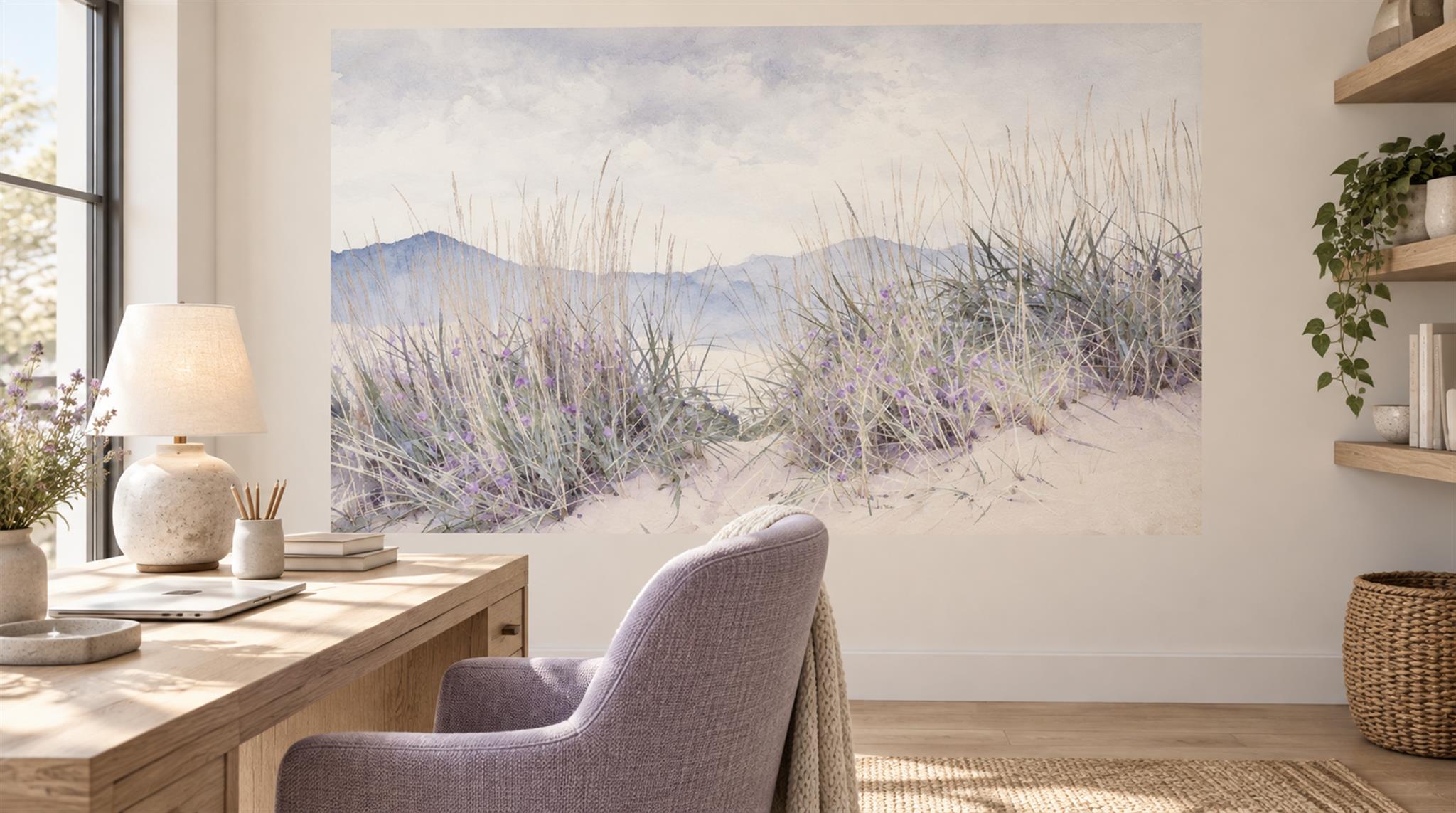 Grey And Neutral Abstract Forms Painterly Wallpaper Mural Accent-wall-wallpaper-murals, Peel-and-stick Finish