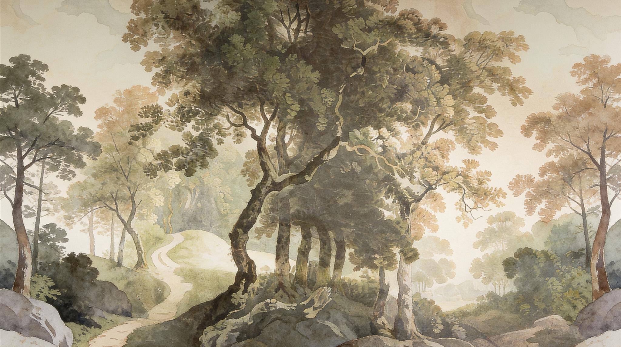 Neutral A Painterly Scenic View Painterly Wallpaper Mural, Peel-and-stick Finish