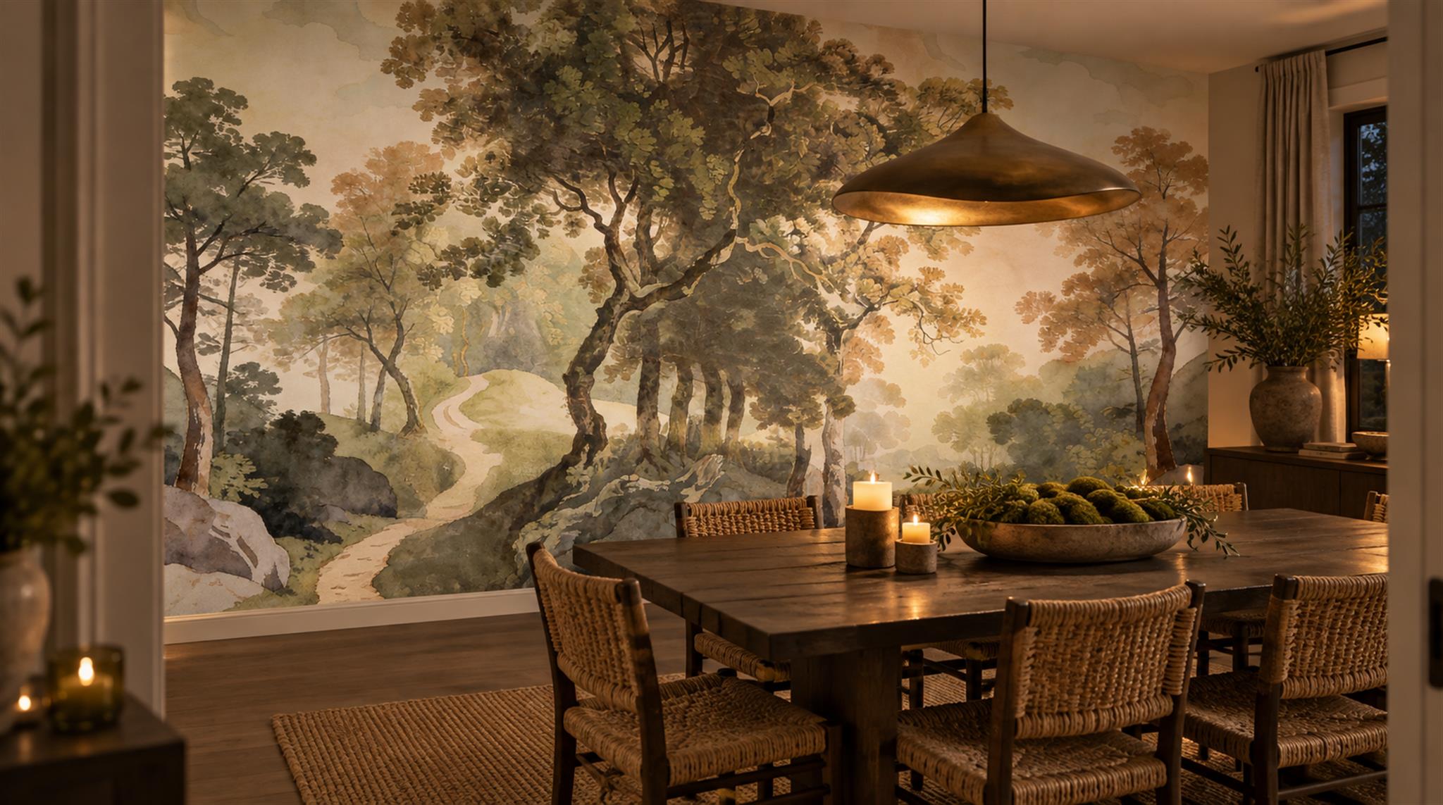 Neutral A Painterly Scenic View Painterly Wallpaper Mural Dining-room-wallpaper-murals, Peel-and-stick Finish