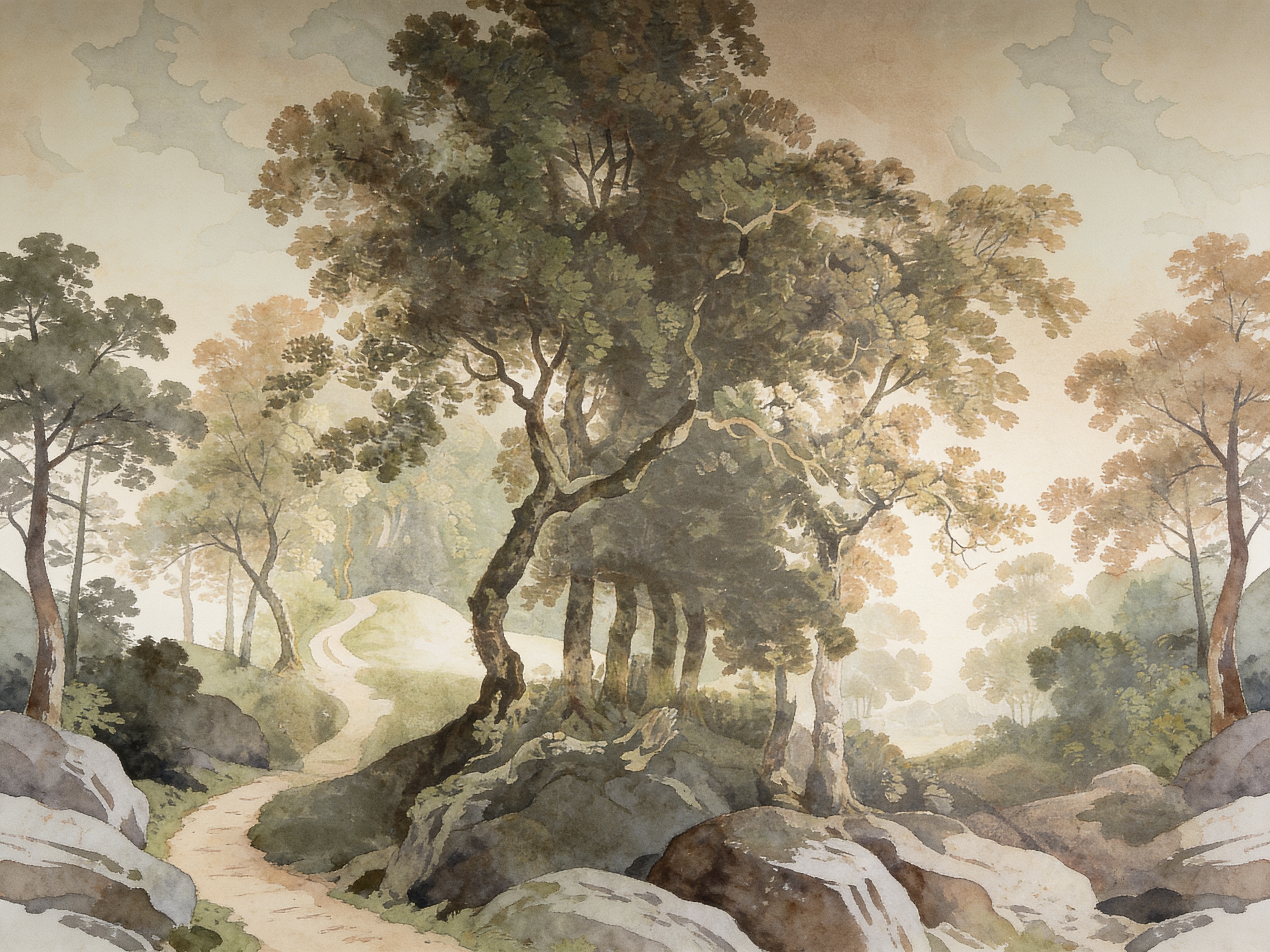 Neutral A Painterly Scenic View Painterly Wallpaper Mural, Peel-and-stick Finish