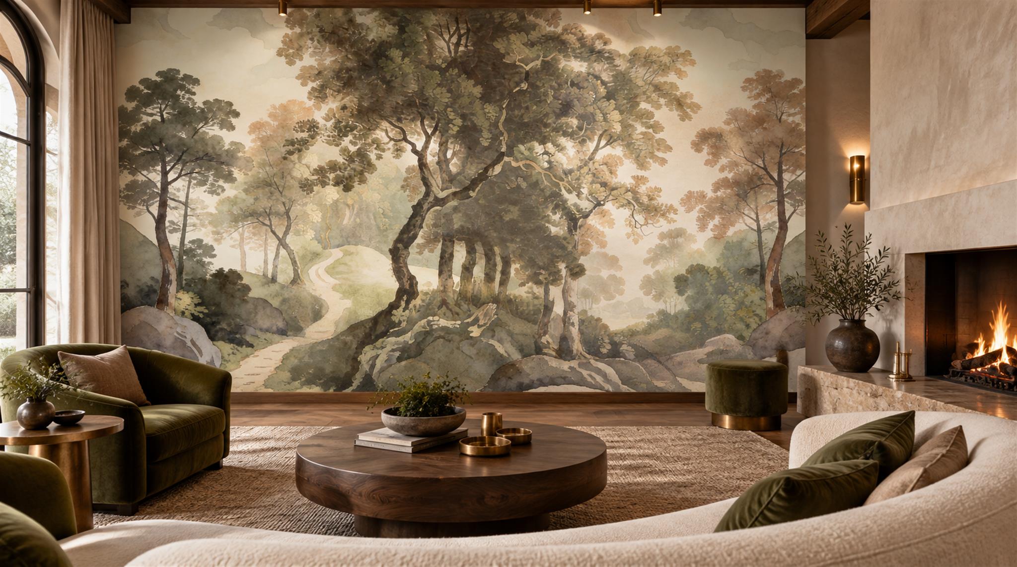 Neutral A Painterly Scenic View Painterly Wallpaper Mural Living-room-wallpaper-murals, Peel-and-stick Finish