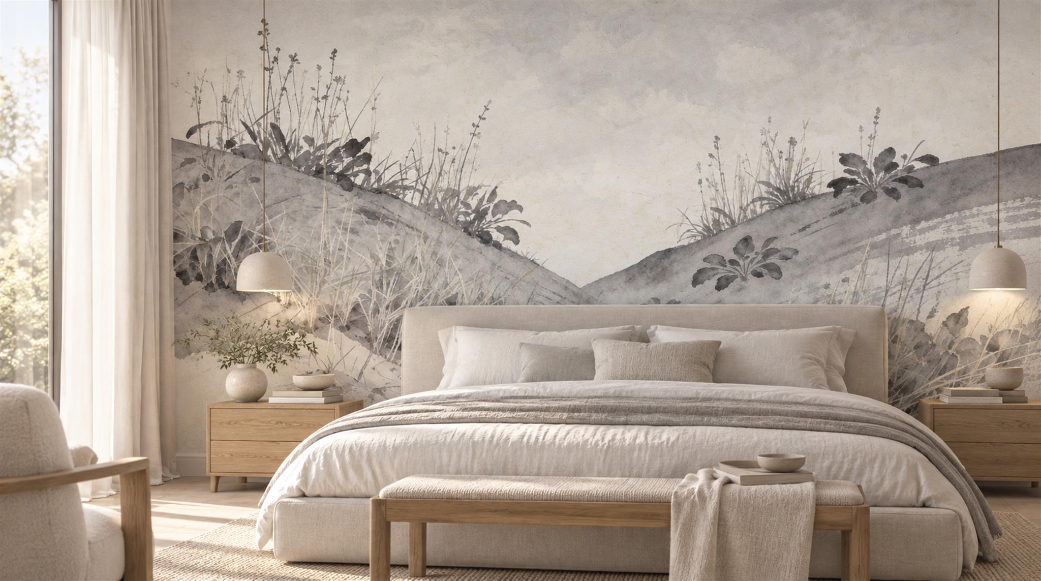 Grey And Neutral Abstract Forms Textured Wallpaper Mural Bedroom-wallpaper-murals, Peel-and-stick Finish