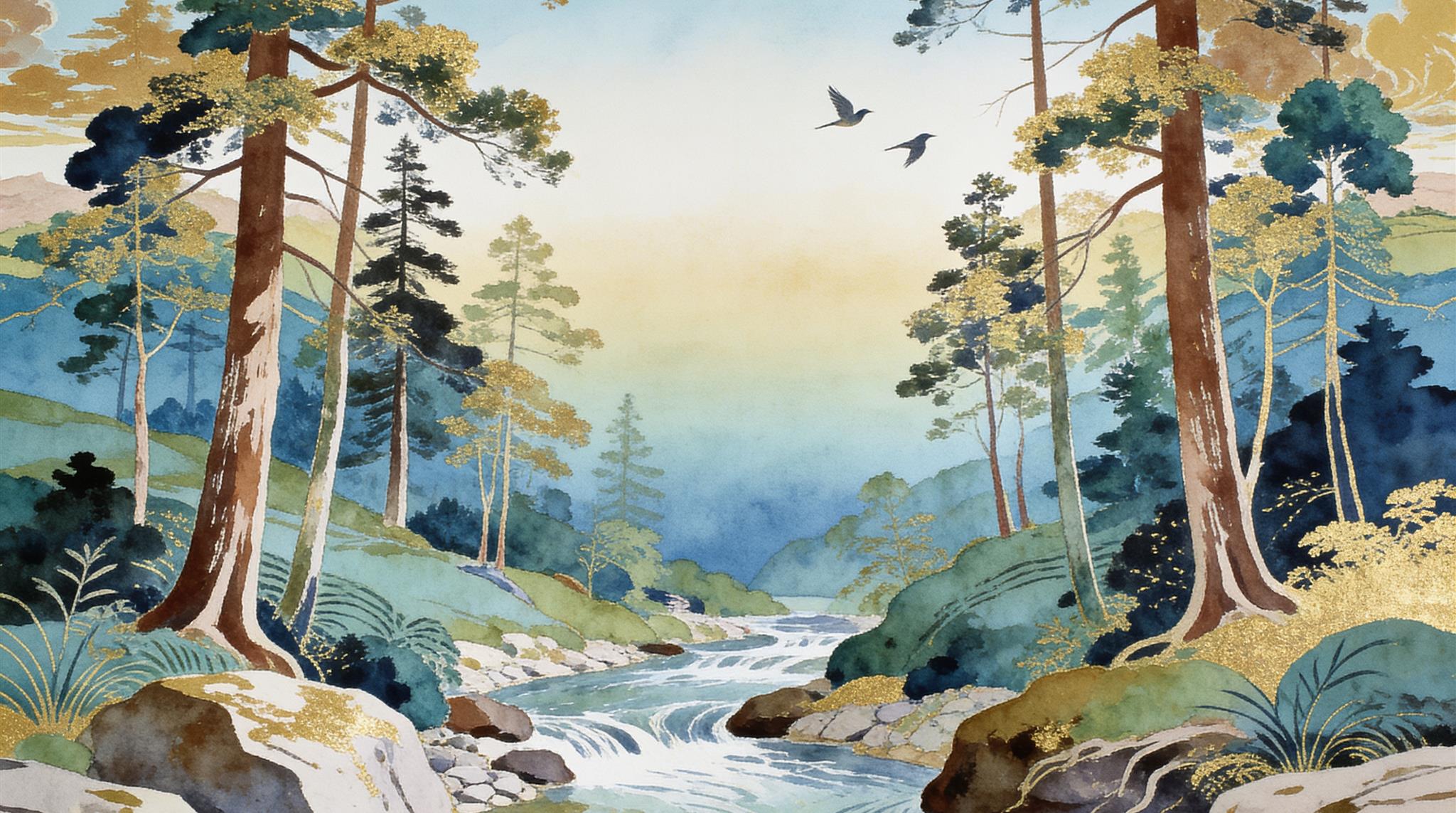 Neutral A Painterly Scenic View Textured Wallpaper Mural Accent-wall-wallpaper-murals, Peel-and-stick Finish