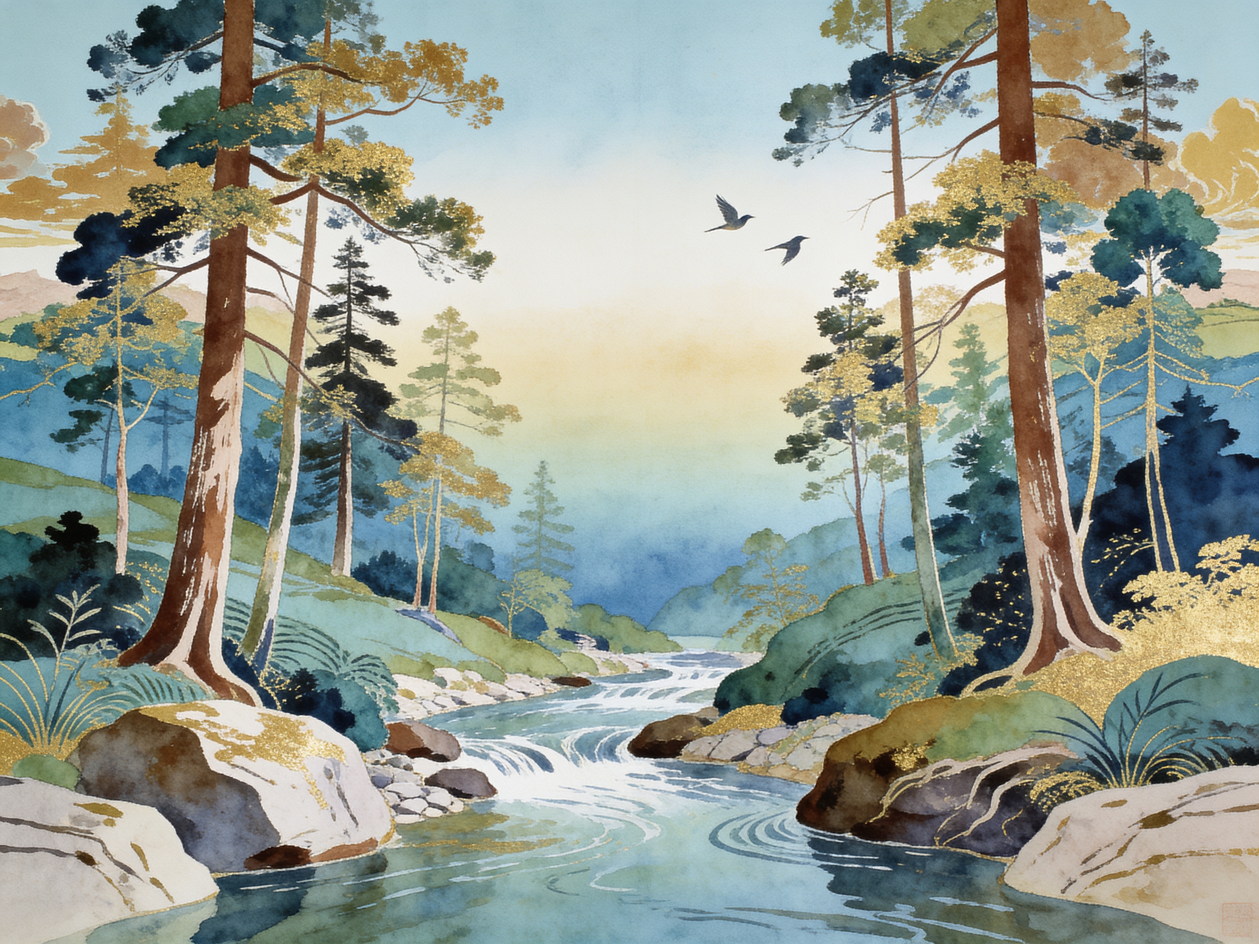 Neutral A Painterly Scenic View Textured Wallpaper Mural Accent-wall-wallpaper-murals, Peel-and-stick Finish