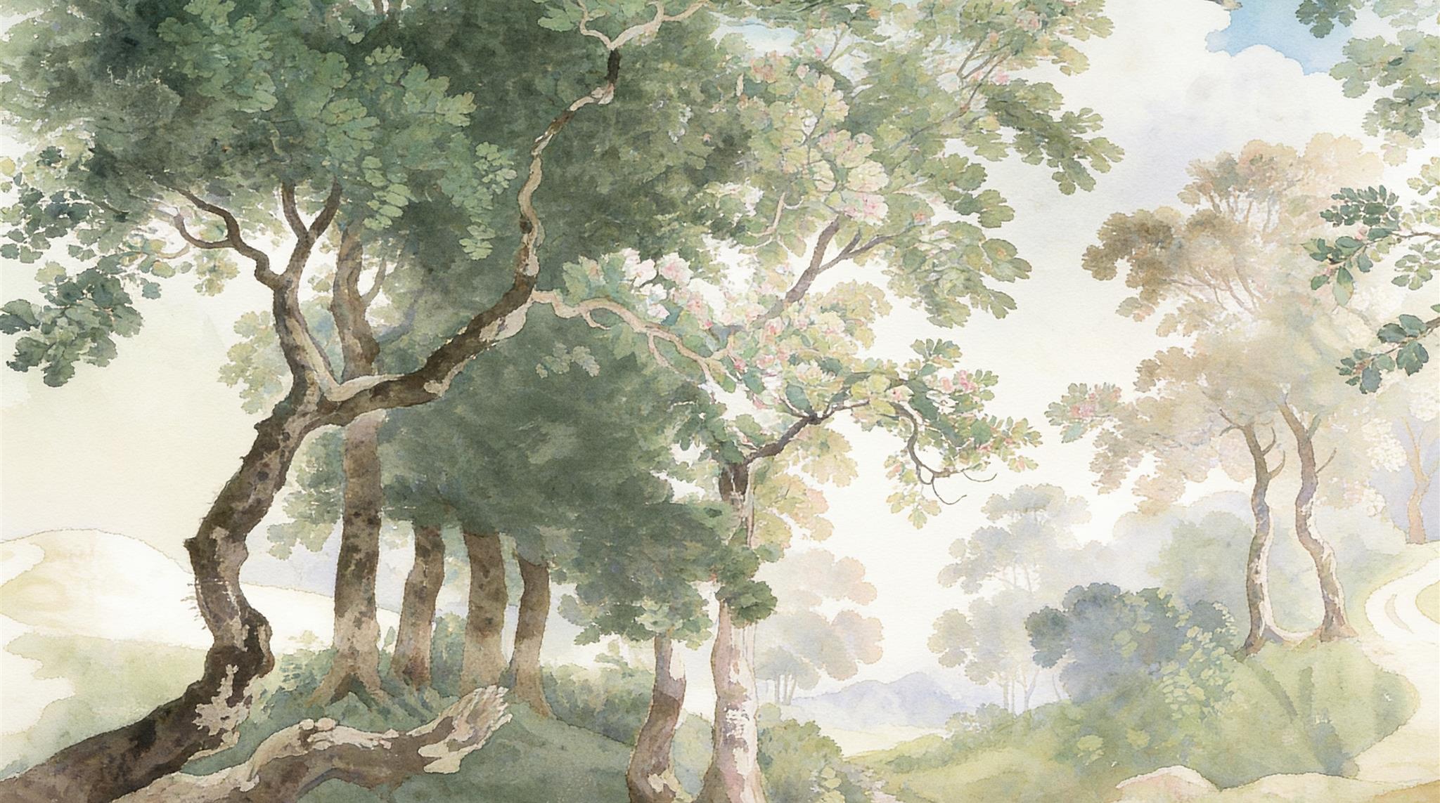 Ivory And Neutral Woodland Trees Wallpaper Mural, Peel-and-stick Finish