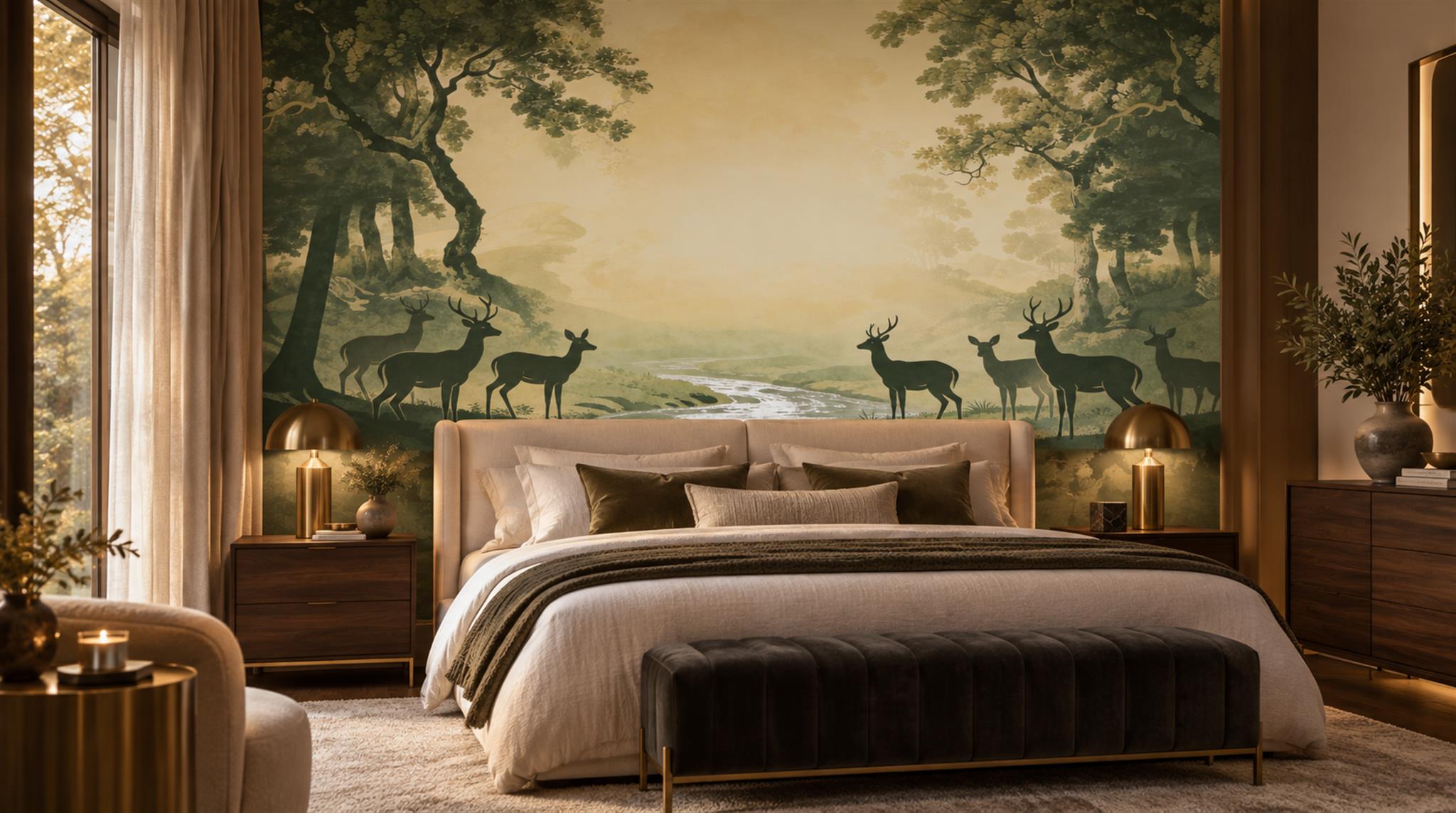 Gold And Neutral Abstract Forms Decorative Wallpaper Mural Bedroom-wallpaper-murals, Peel-and-stick Finish