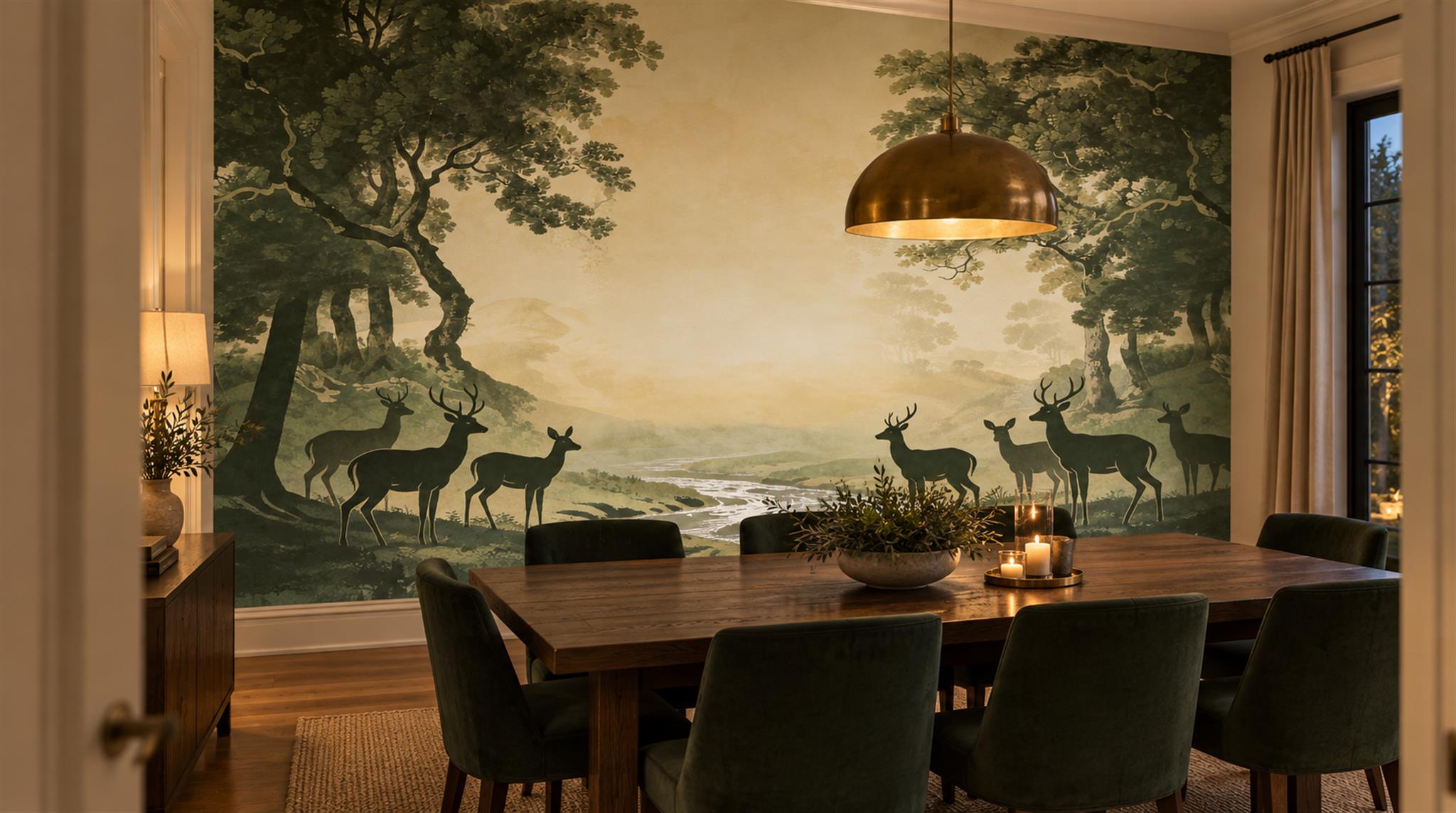 Gold And Neutral Abstract Forms Decorative Wallpaper Mural Dining-room-wallpaper-murals, Peel-and-stick Finish