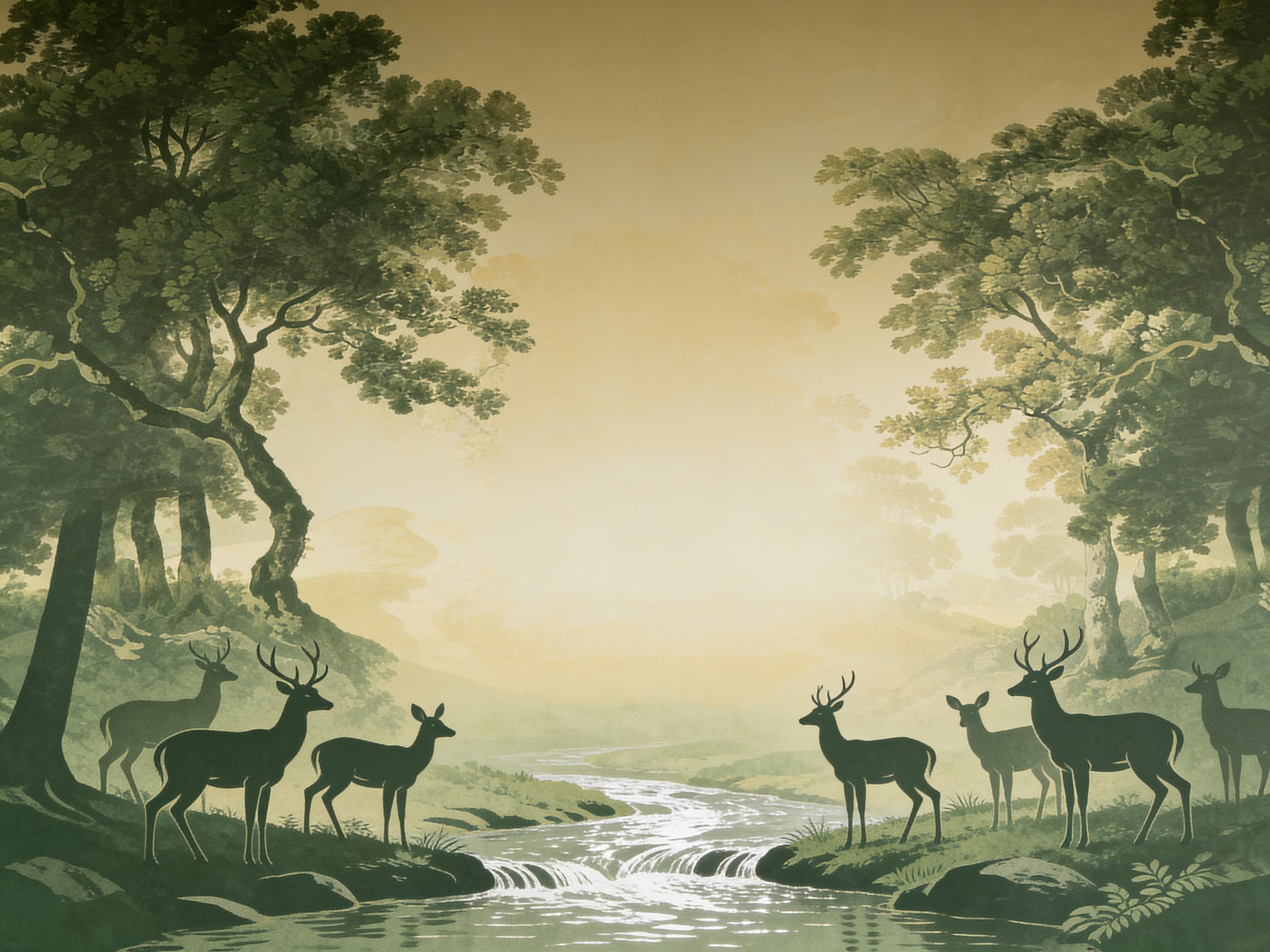 Gold And Neutral Abstract Forms Decorative Wallpaper Mural, Peel-and-stick Finish