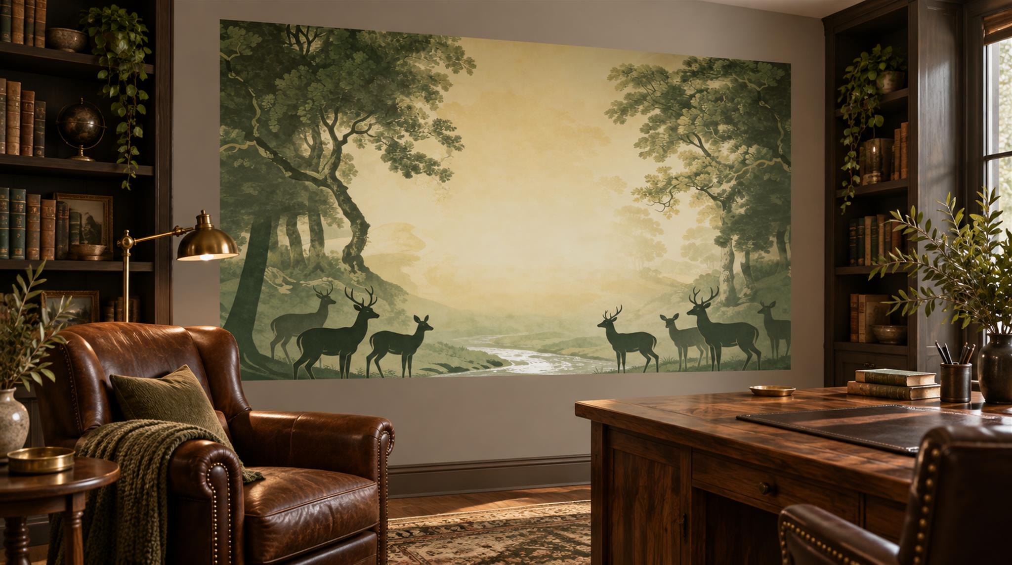 Gold And Neutral Abstract Forms Decorative Wallpaper Mural Living-room-wallpaper-murals, Peel-and-stick Finish