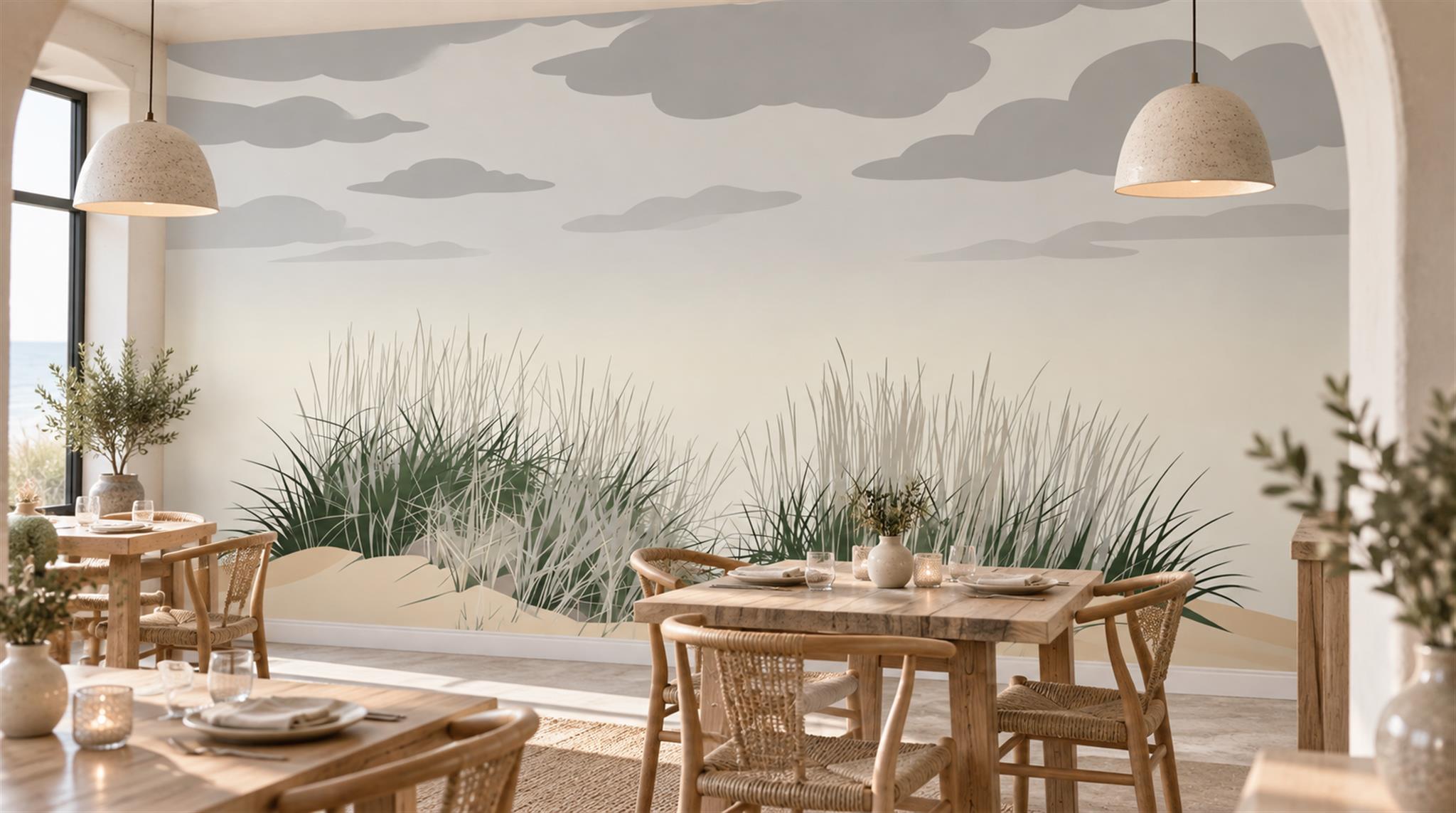Grey And Neutral Abstract Forms Organic Wallpaper Mural Dining-room-wallpaper-murals, Peel-and-stick Finish