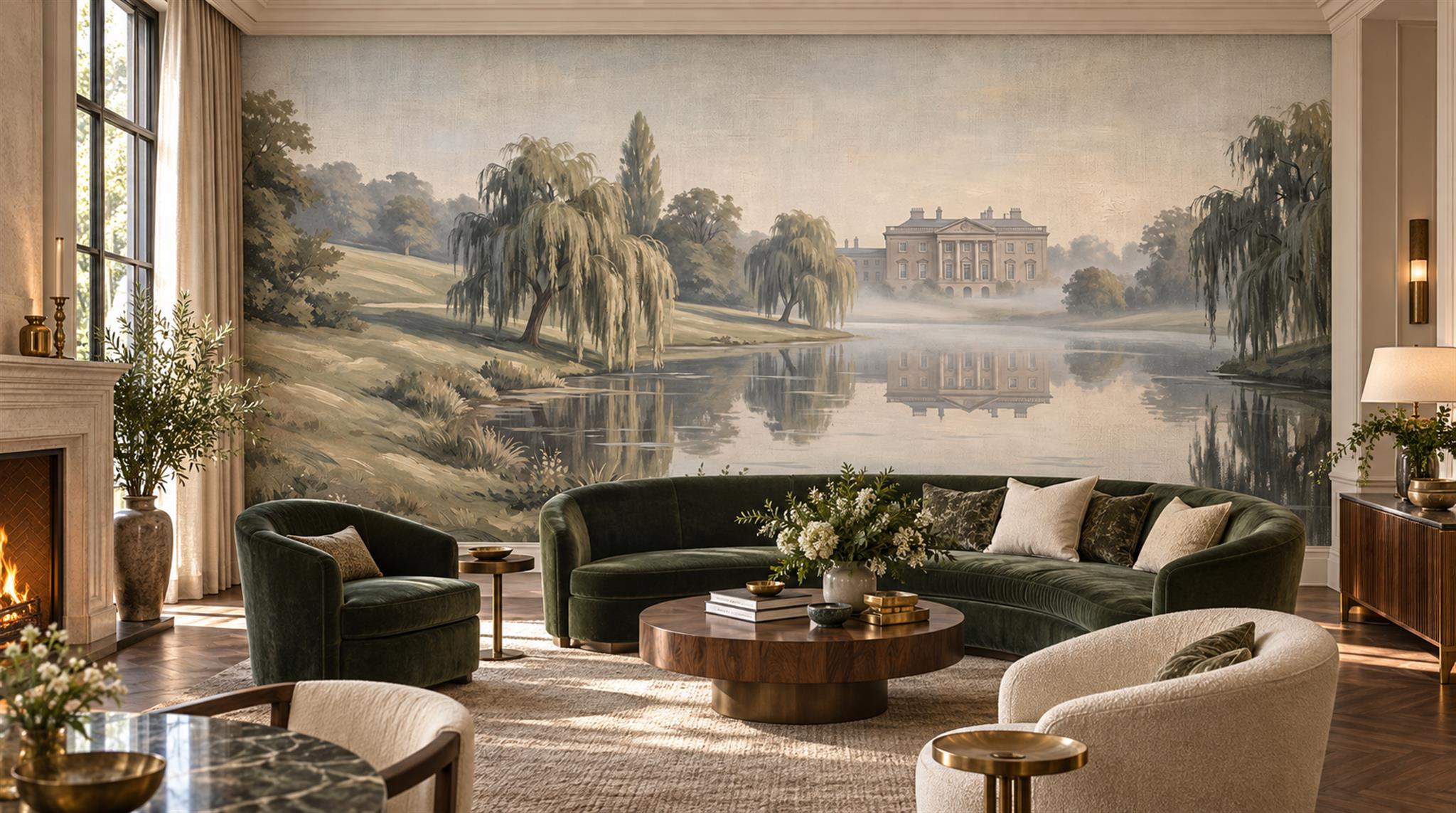 Tan And Neutral Abstract Forms Linear Textured Wallpaper Mural Accent-wall-wallpaper-murals, Peel-and-stick Finish