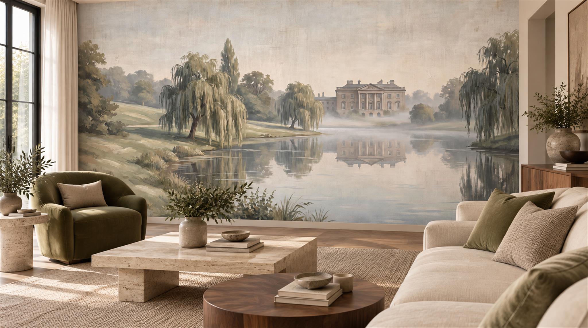 Tan And Neutral Abstract Forms Linear Textured Wallpaper Mural Accent-wall-wallpaper-murals, Peel-and-stick Finish