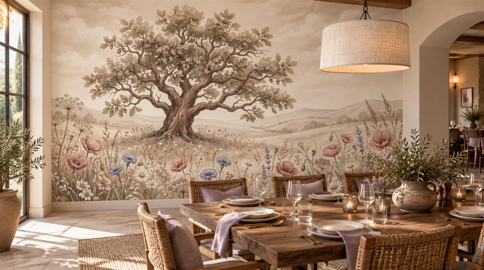 Ivory And Tan Abstract Forms Decorative Wallpaper Mural Dining-room-wallpaper-murals, Peel-and-stick Finish