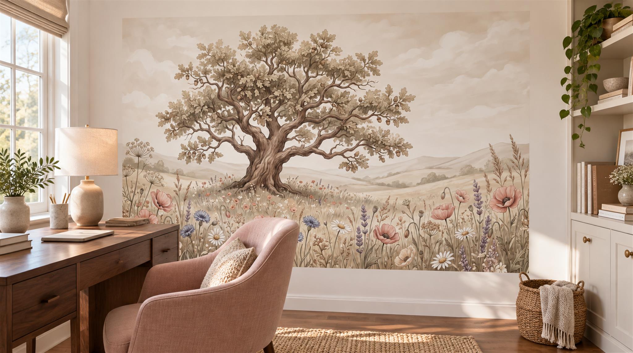 Ivory And Tan Abstract Forms Decorative Wallpaper Mural Home-office-wallpaper-murals, Peel-and-stick Finish