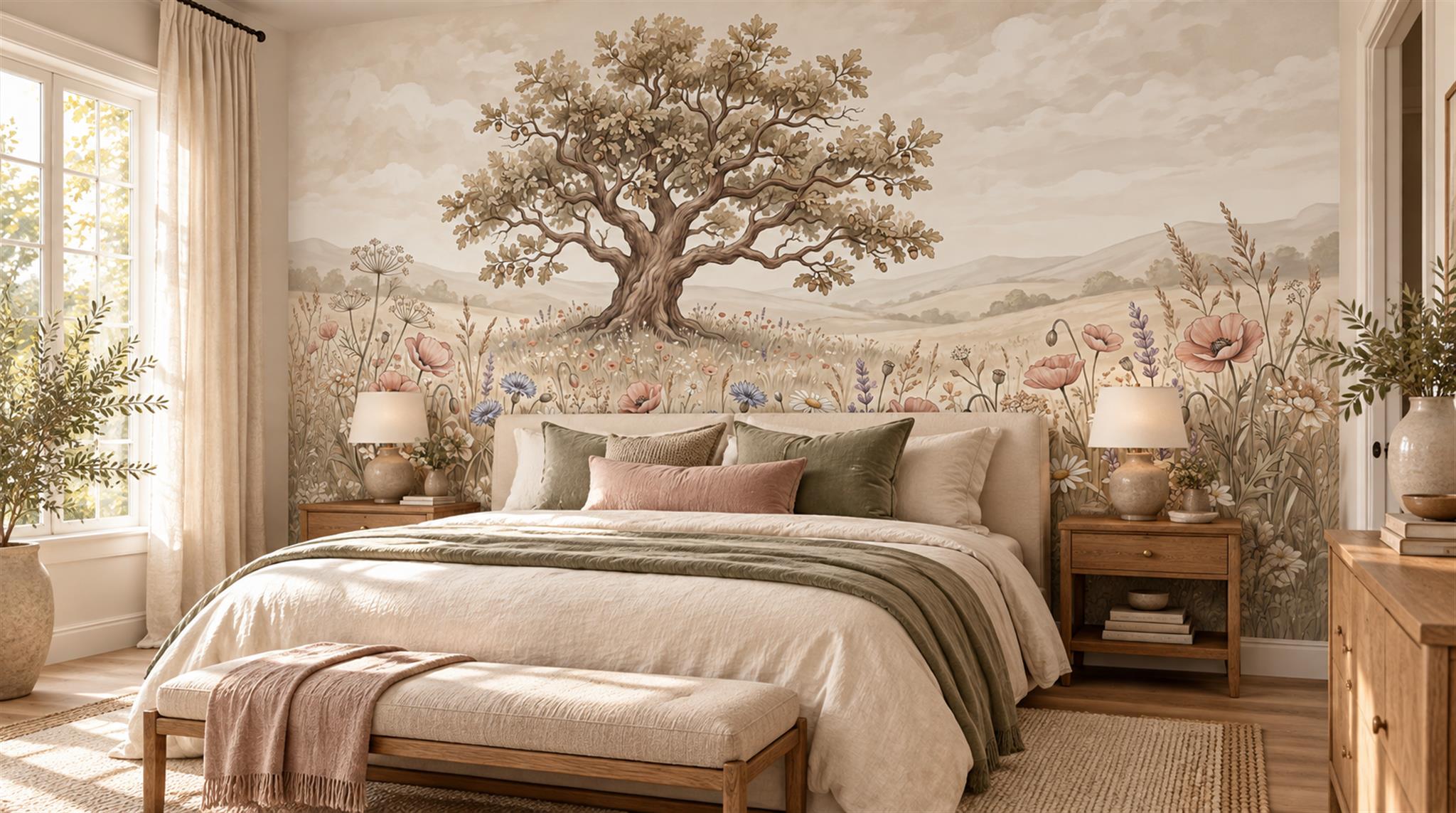 Ivory And Tan Abstract Forms Decorative Wallpaper Mural Bedroom-wallpaper-murals, Peel-and-stick Finish