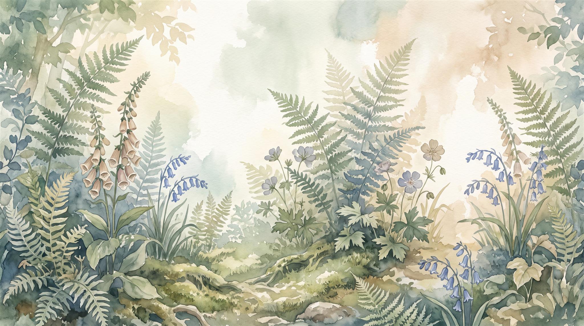 Misty Fern Woodland Wallpaper Mural — Wallpaper Mural Design, Peel-and-stick Finish