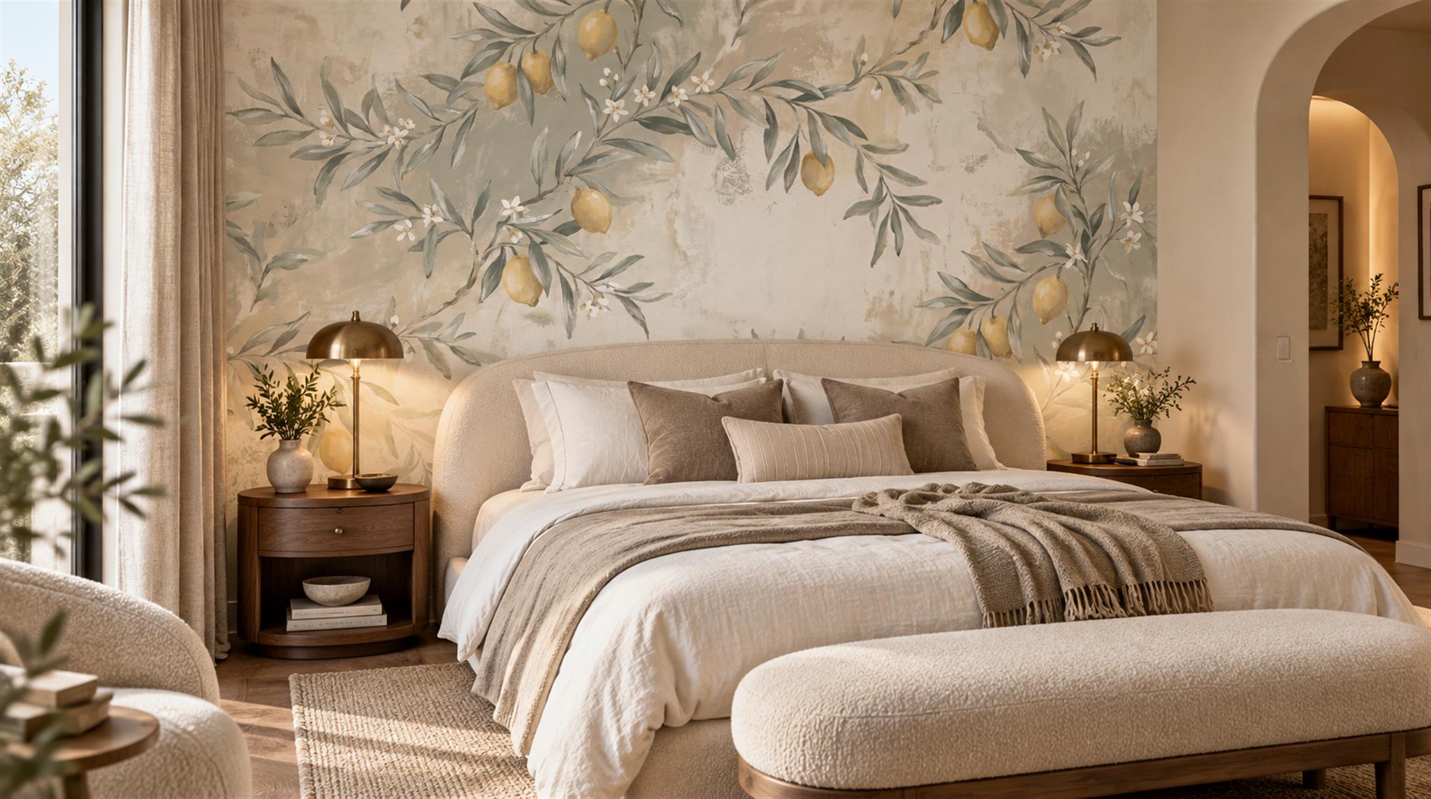 Ivory And Tan Abstract Forms Layered Wallpaper Mural Accent-wall-wallpaper-murals, Peel-and-stick Finish