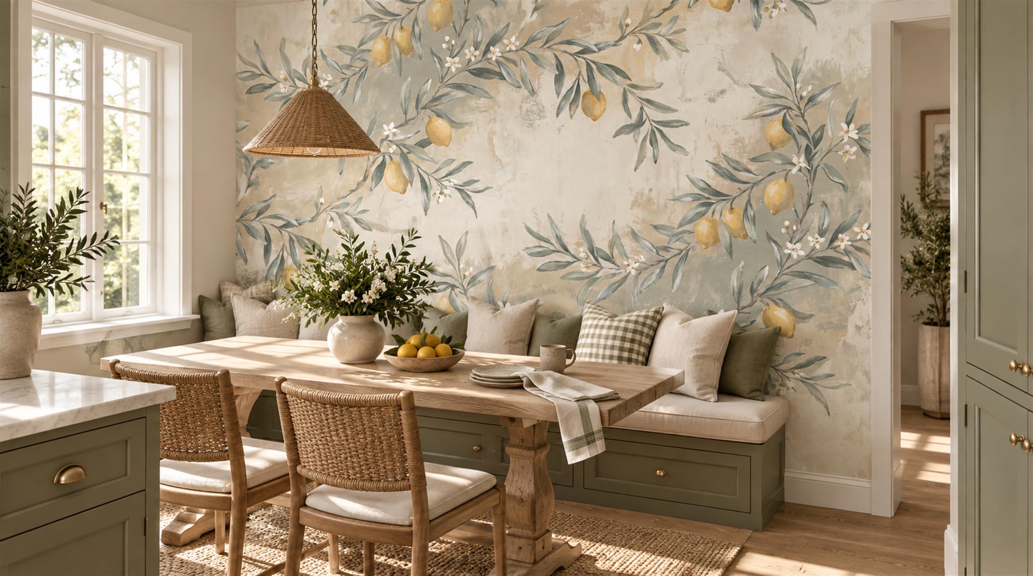 Ivory And Tan Abstract Forms Layered Wallpaper Mural Kitchen-wallpaper-murals, Peel-and-stick Finish