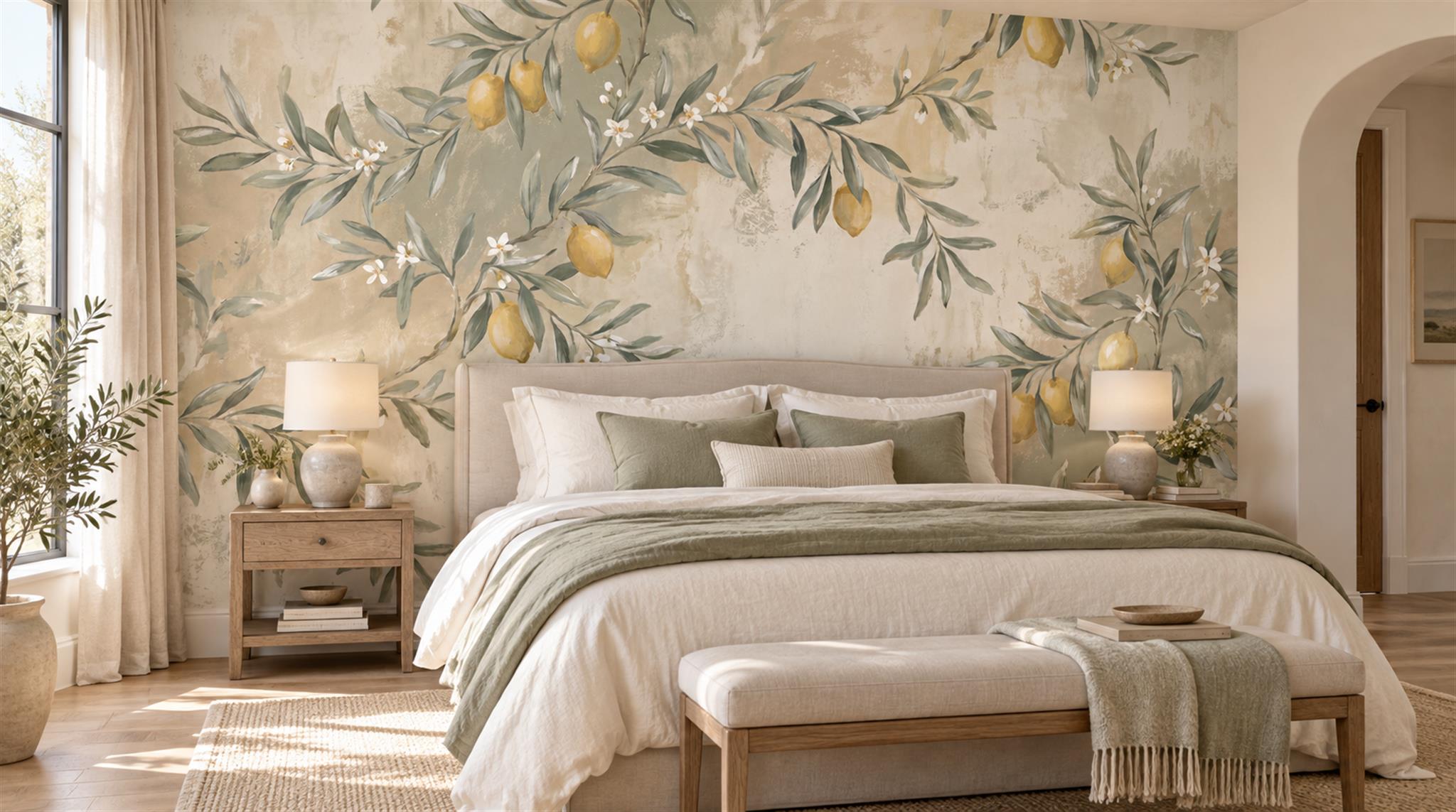 Ivory And Tan Abstract Forms Layered Wallpaper Mural Bedroom-wallpaper-murals, Peel-and-stick Finish