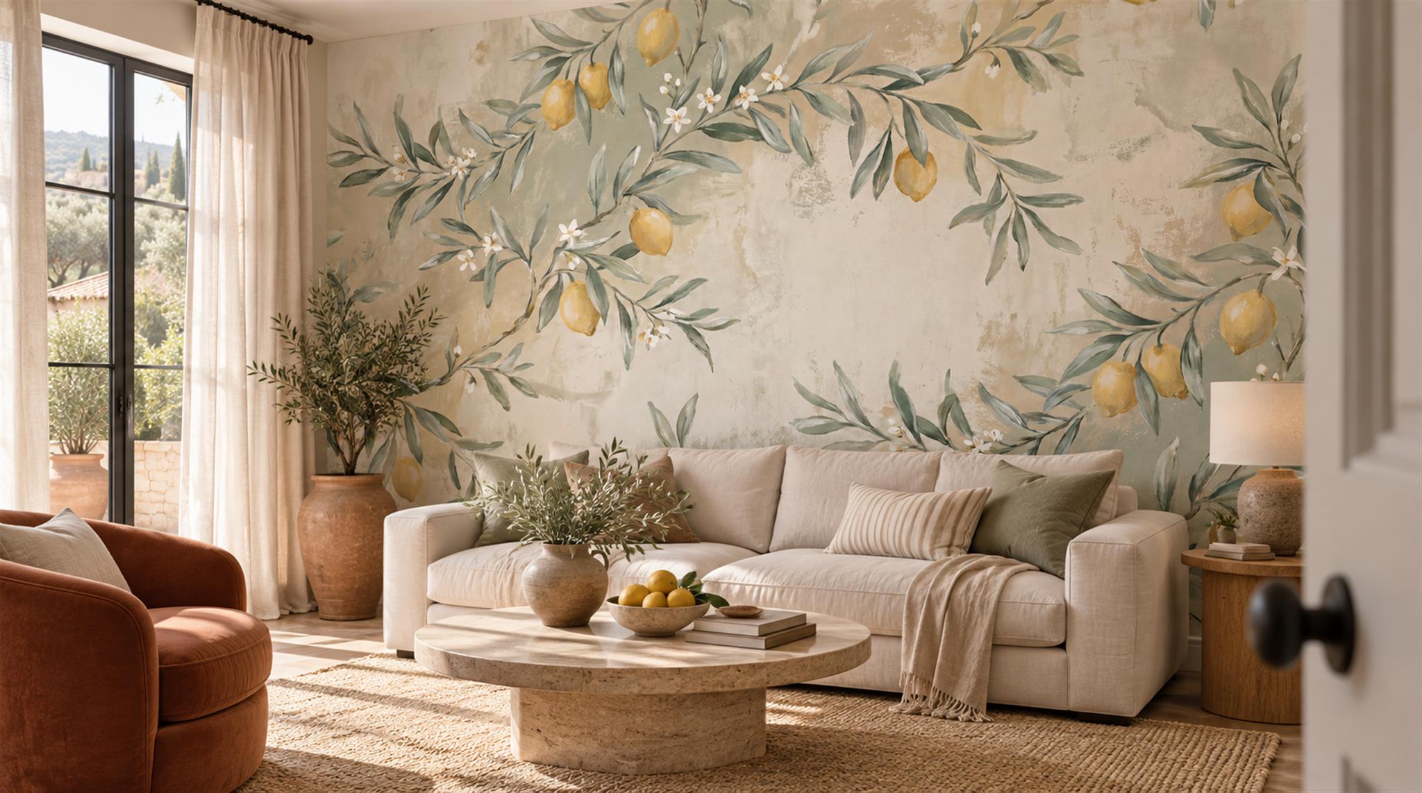 Ivory And Tan Abstract Forms Layered Wallpaper Mural Kitchen-wallpaper-murals, Peel-and-stick Finish