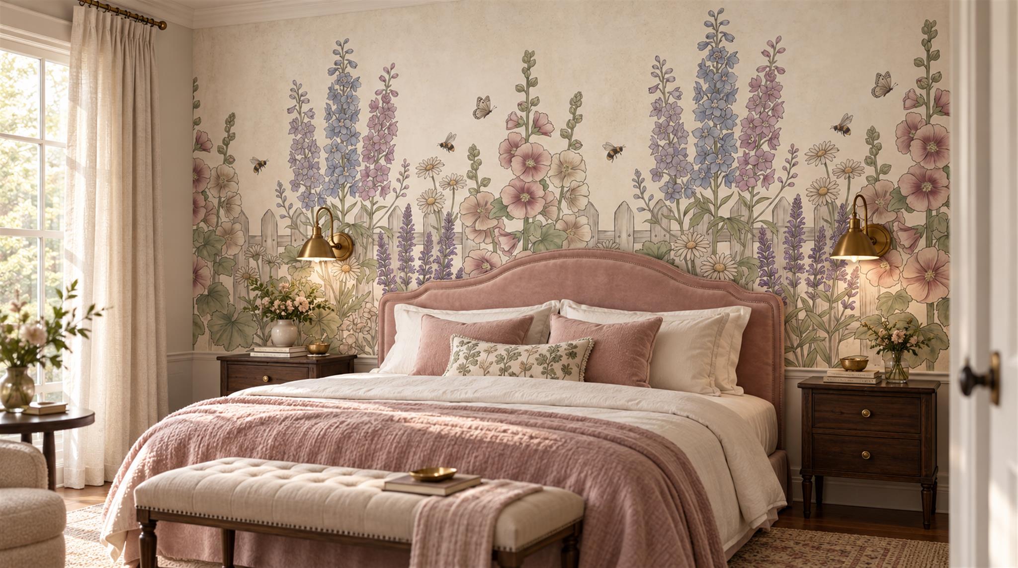 Ivory And Neutral Floral Forms Organic Wallpaper Mural, Peel-and-stick Finish