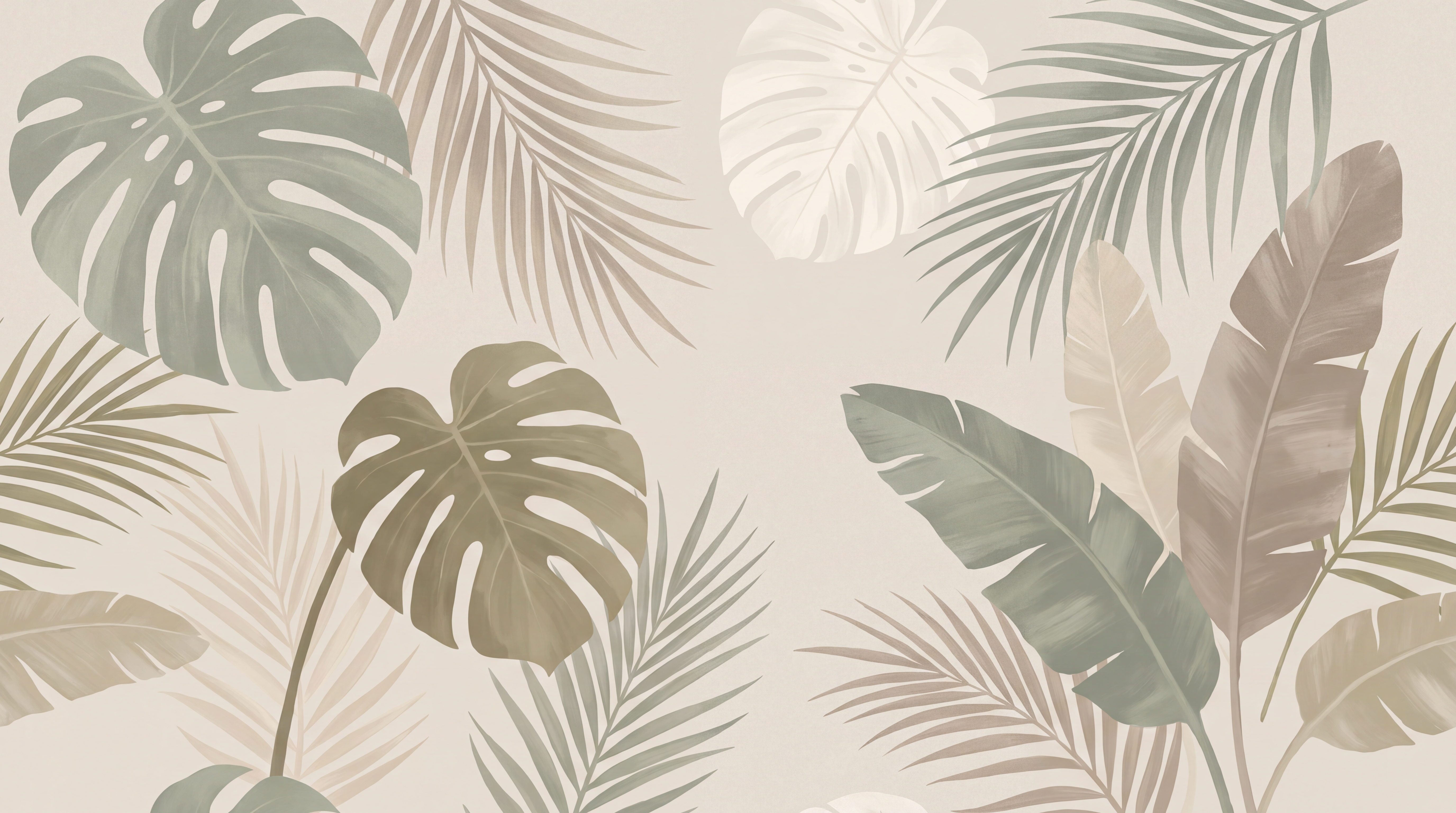 Neutral Palm Leaves Decorative Wallpaper Mural, Peel-and-stick Finish