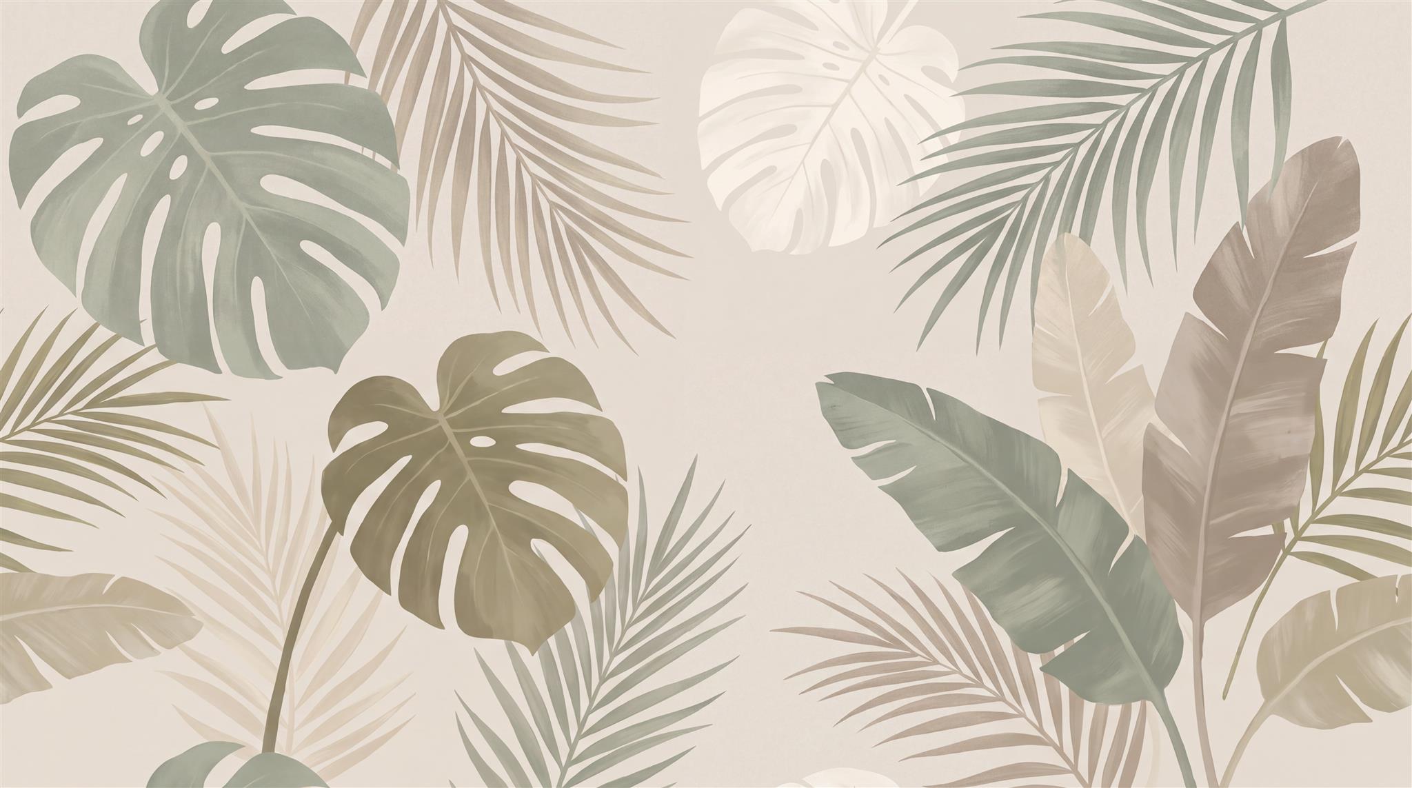 Neutral Palm Leaves Decorative Wallpaper Mural Accent-wall-wallpaper-murals, Peel-and-stick Finish