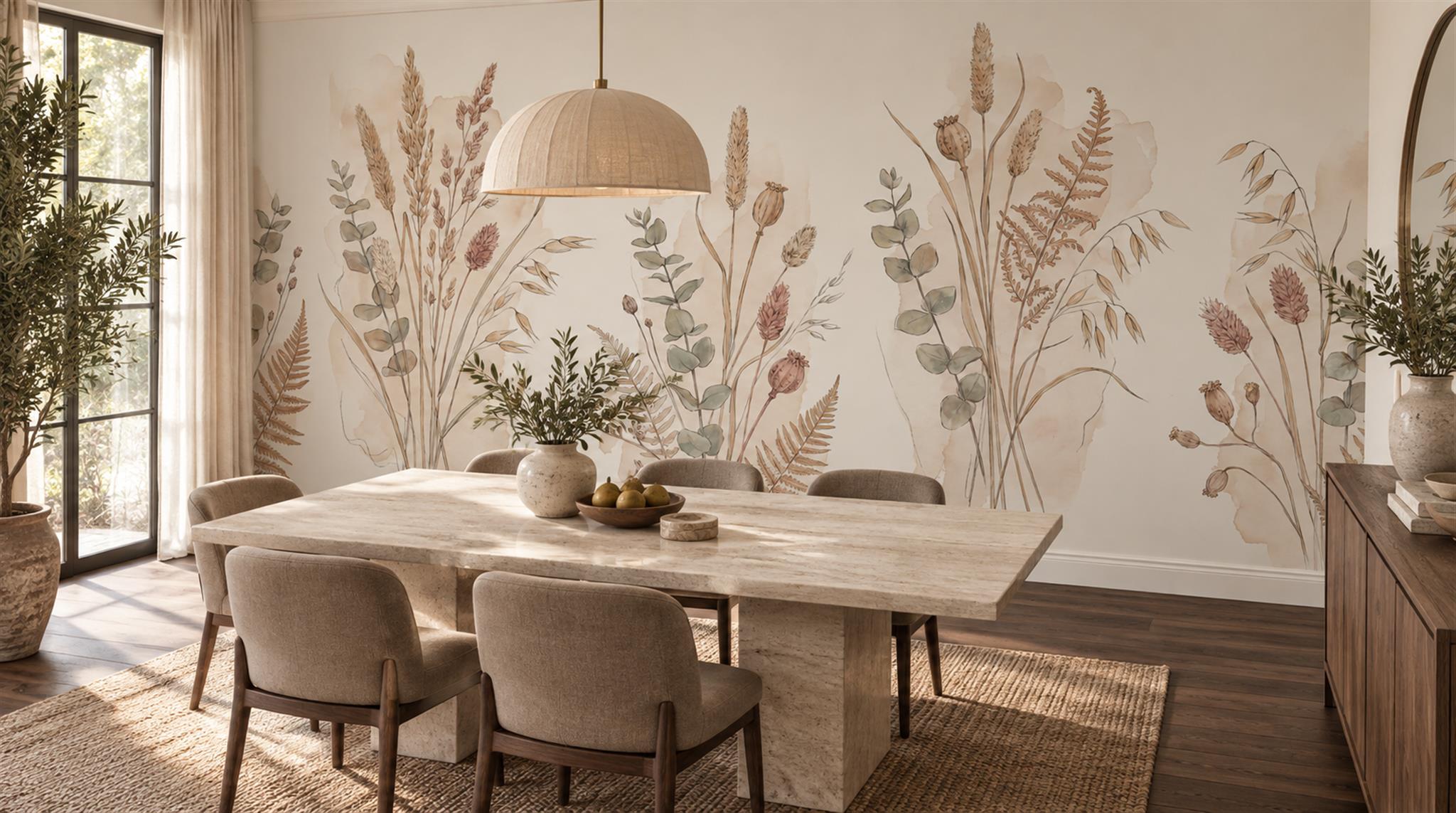 Ivory Dried Meadow Grasses Wallpaper Mural — Wallpaper Mural Design, Peel-and-stick Finish