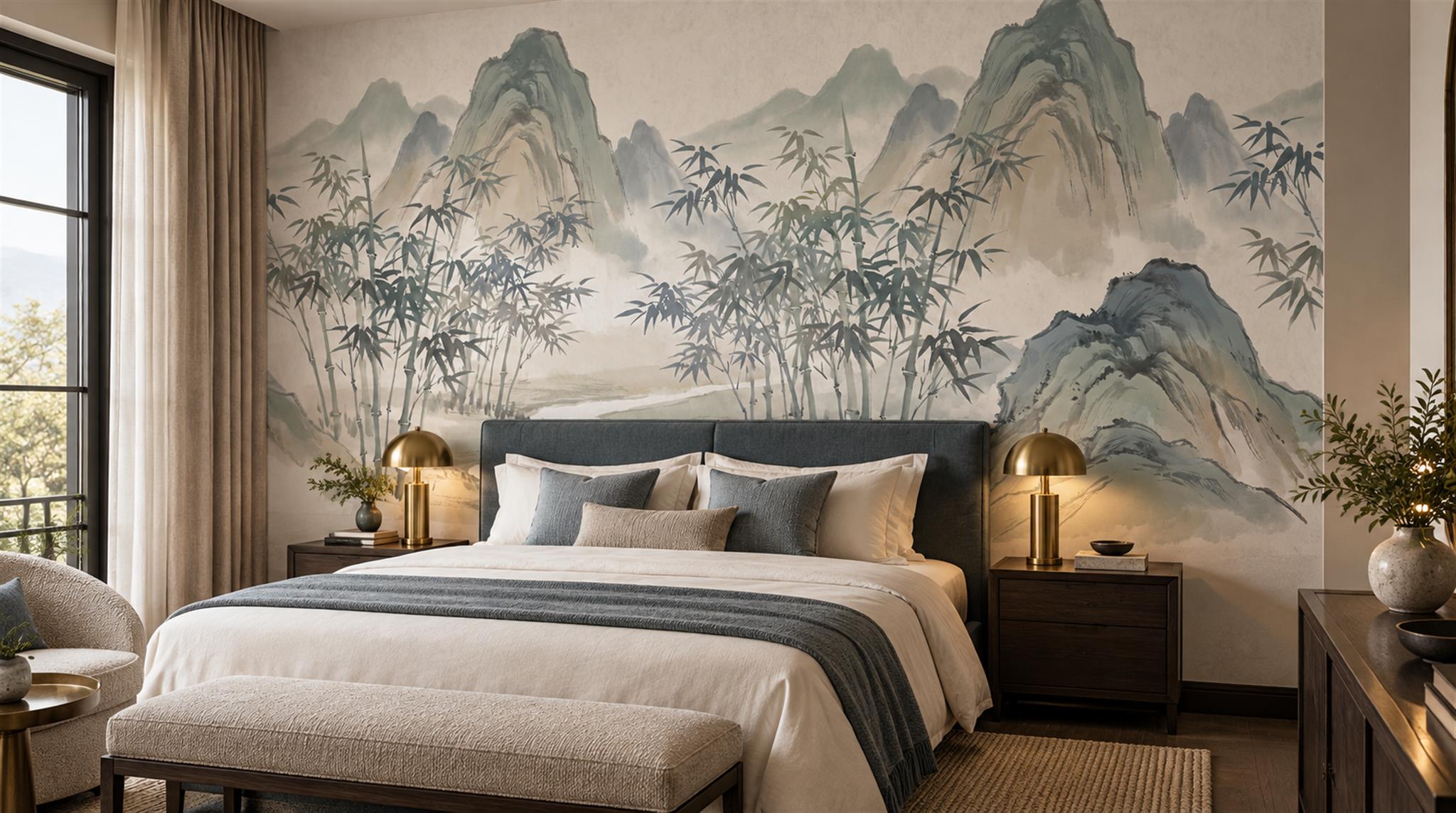 Sage Green And Neutral Abstract Forms Wallpaper Layered Decorative Dining-room-wallpaper-murals, Peel-and-stick Finish