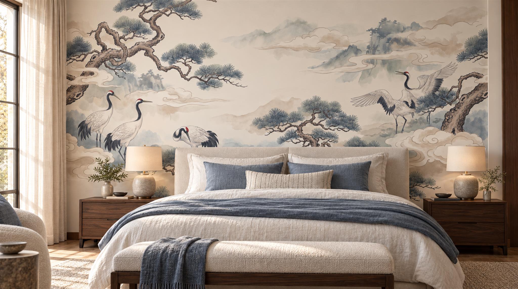 Ivory And Neutral Abstract Forms Atmospheric Wallpaper Mural Bedroom-wallpaper-murals, Peel-and-stick Finish