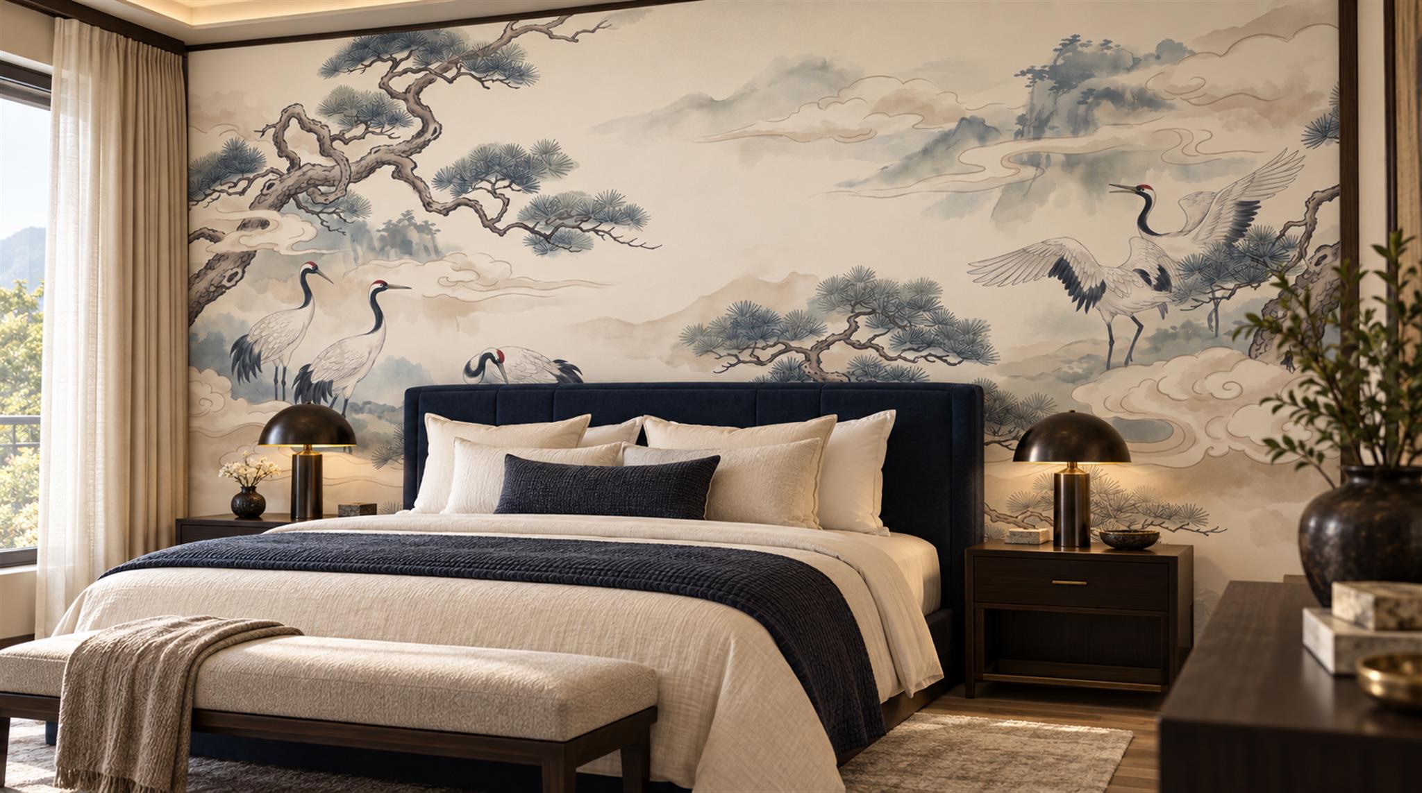 Ivory And Neutral Abstract Forms Atmospheric Wallpaper Mural Accent-wall-wallpaper-murals, Peel-and-stick Finish