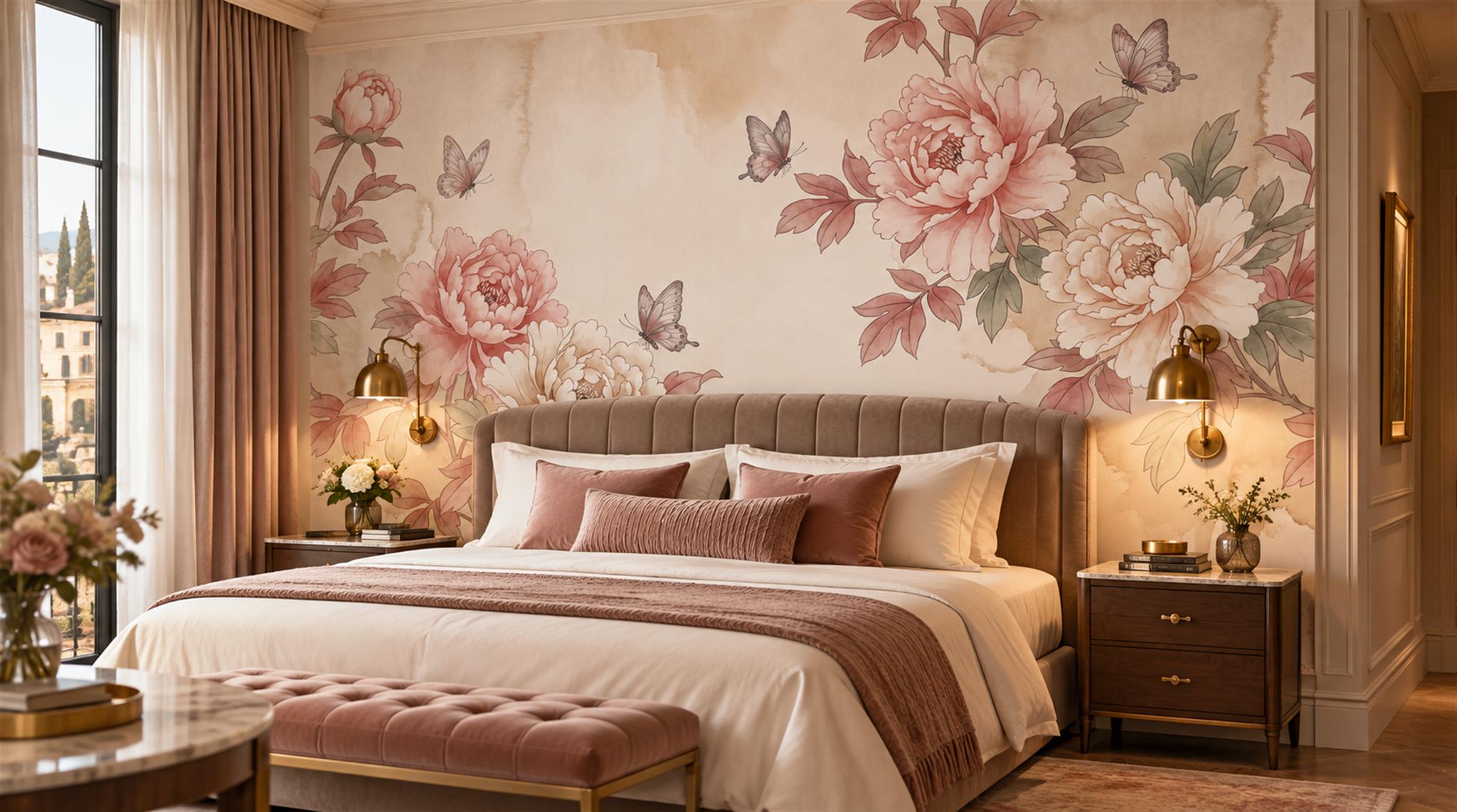 Pink And Neutral Abstract Forms Textured Wallpaper Mural Feature-wall-wallpaper-murals, Peel-and-stick Finish